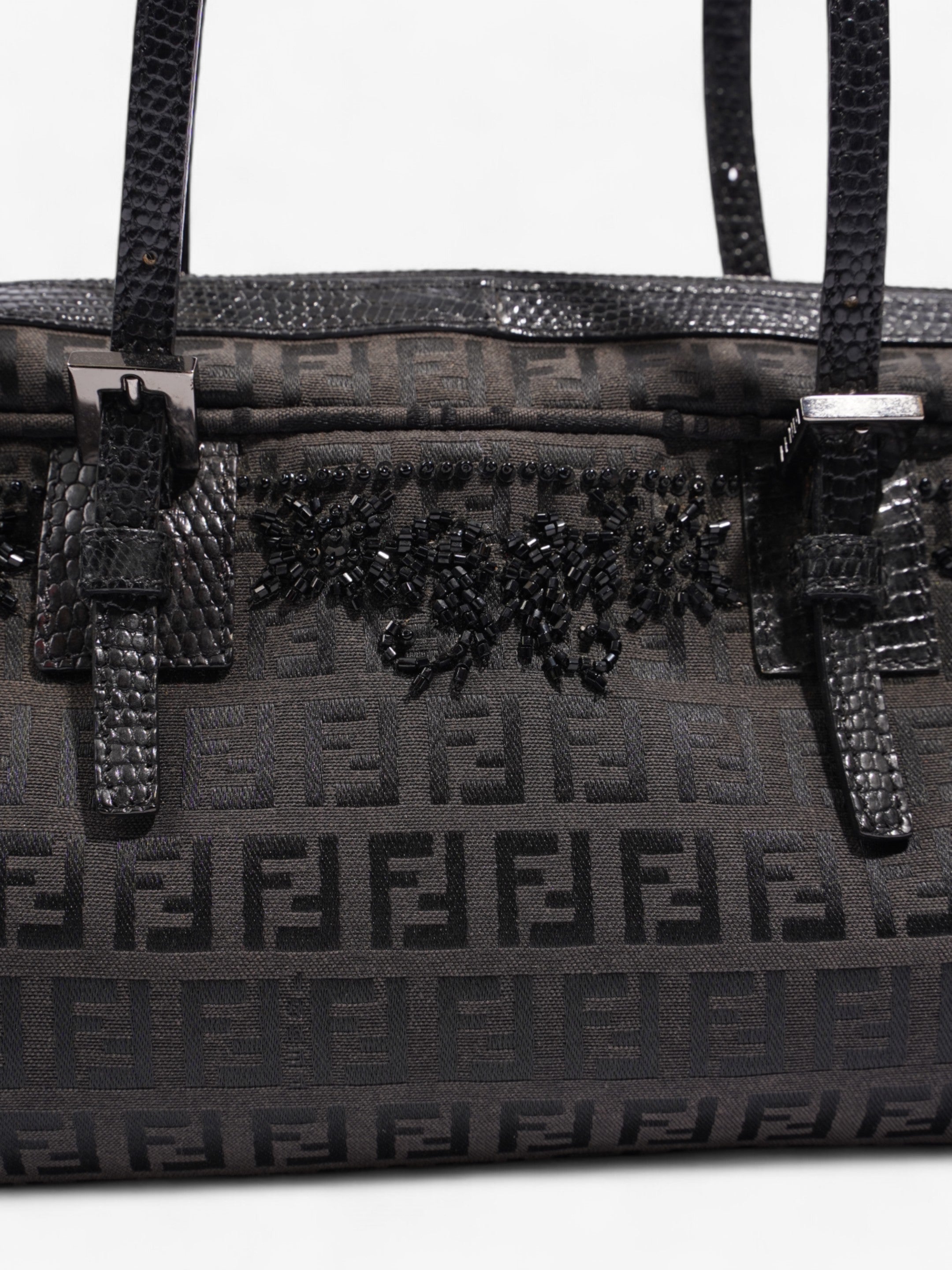 Fendi Embellished Bowler Bag Black Zucca Canvas