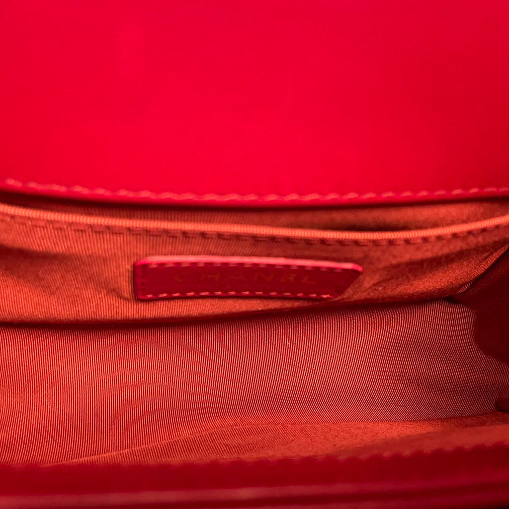 Chanel Small Le Boy Bag Red Quilted Lambskin with Gold Hardware