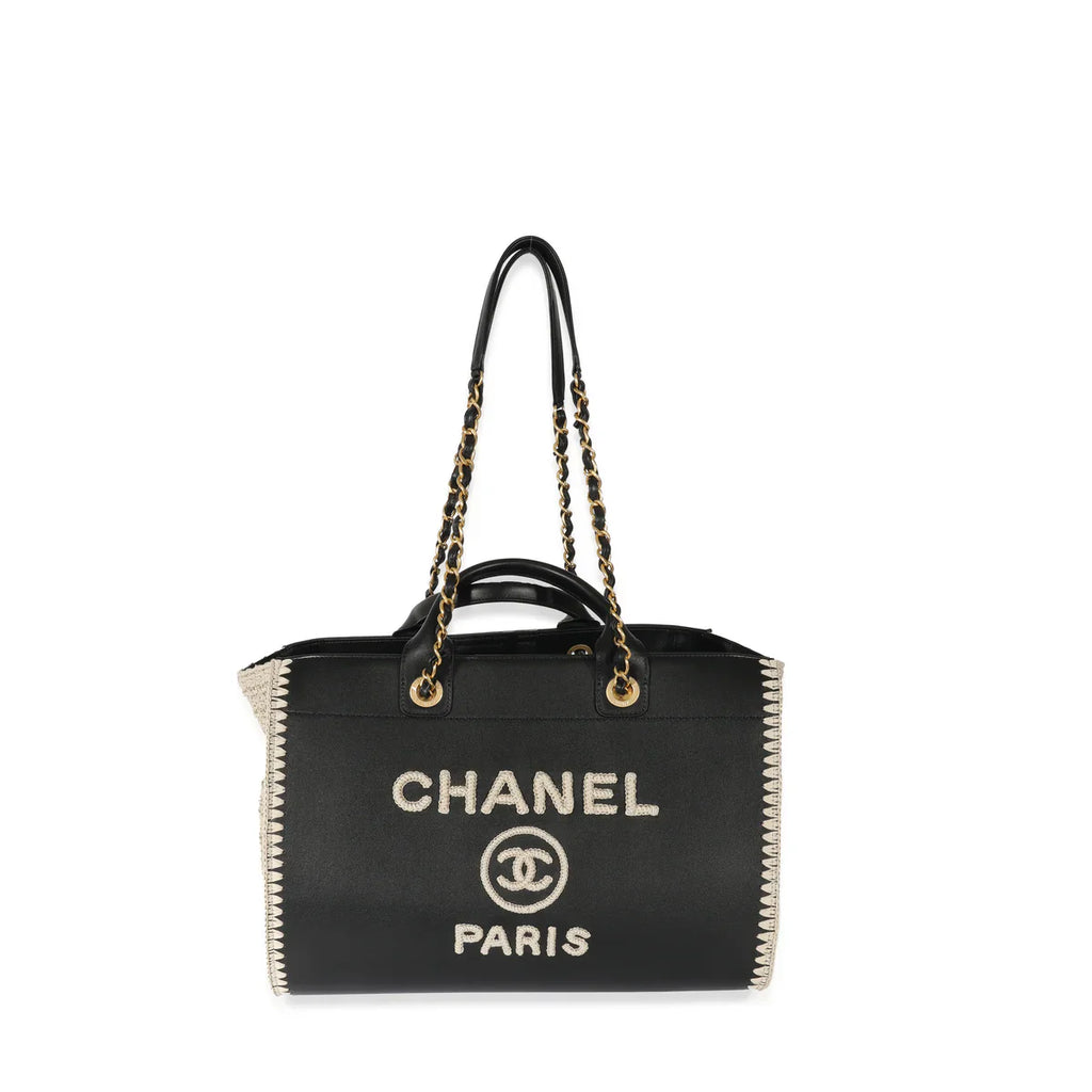 Chanel Black Large Deauville Tote Bag in Calfskin Leather Limited Edition
