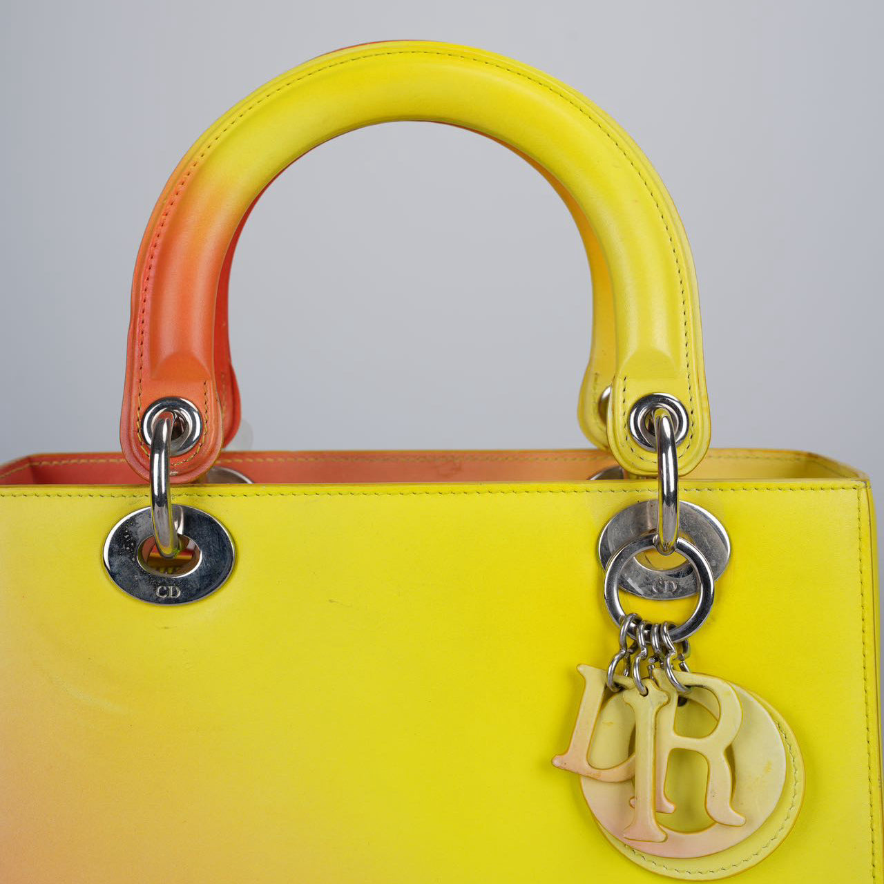 Christian Dior Lady Dior Medium Bag in Gradient Yellow and Orange Box Calf Leather