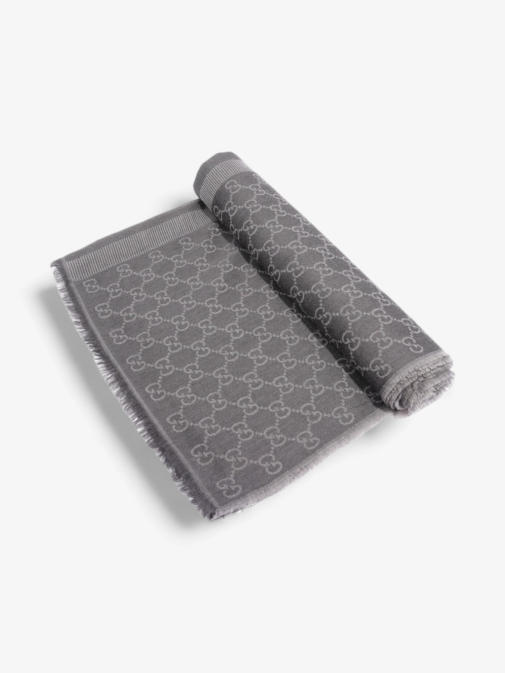 Gucci GG Logo Scarf Grey Wool 70 x 195cm
