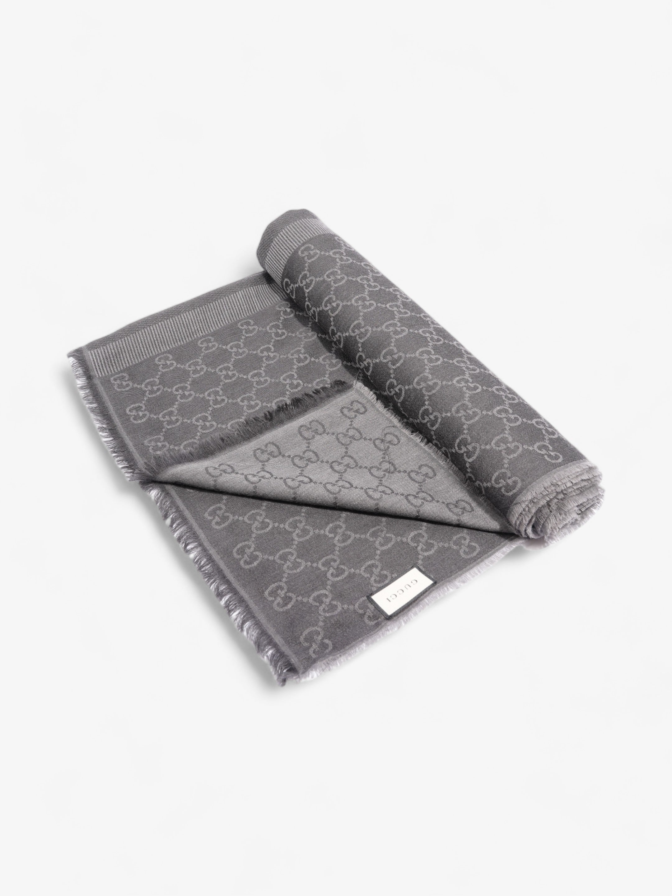 Gucci GG Logo Scarf Grey Wool 70 x 195cm