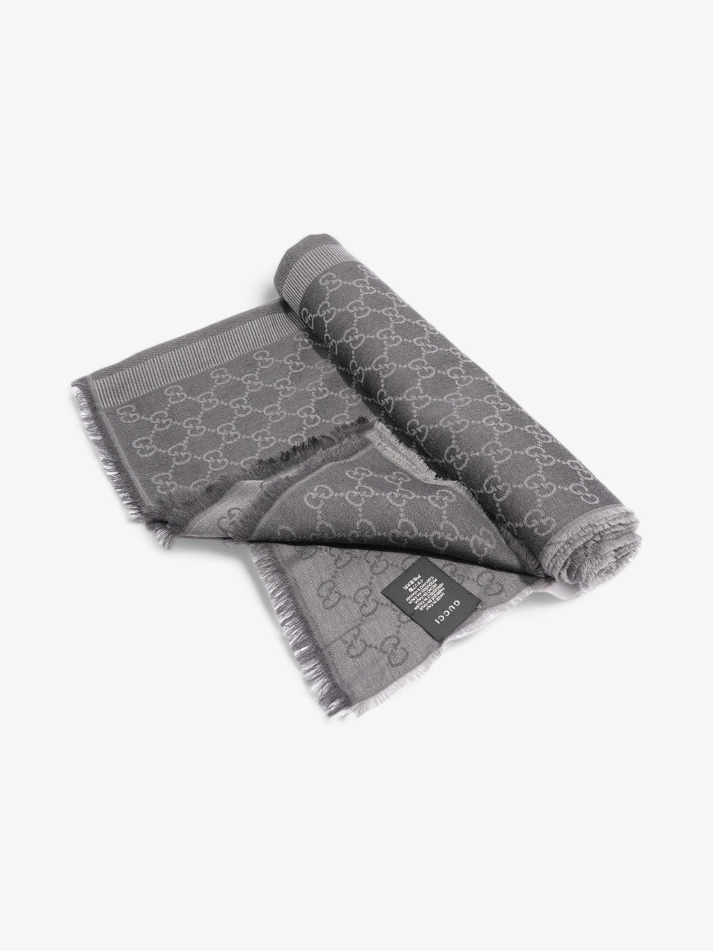 Gucci GG Logo Scarf Grey Wool 70 x 195cm