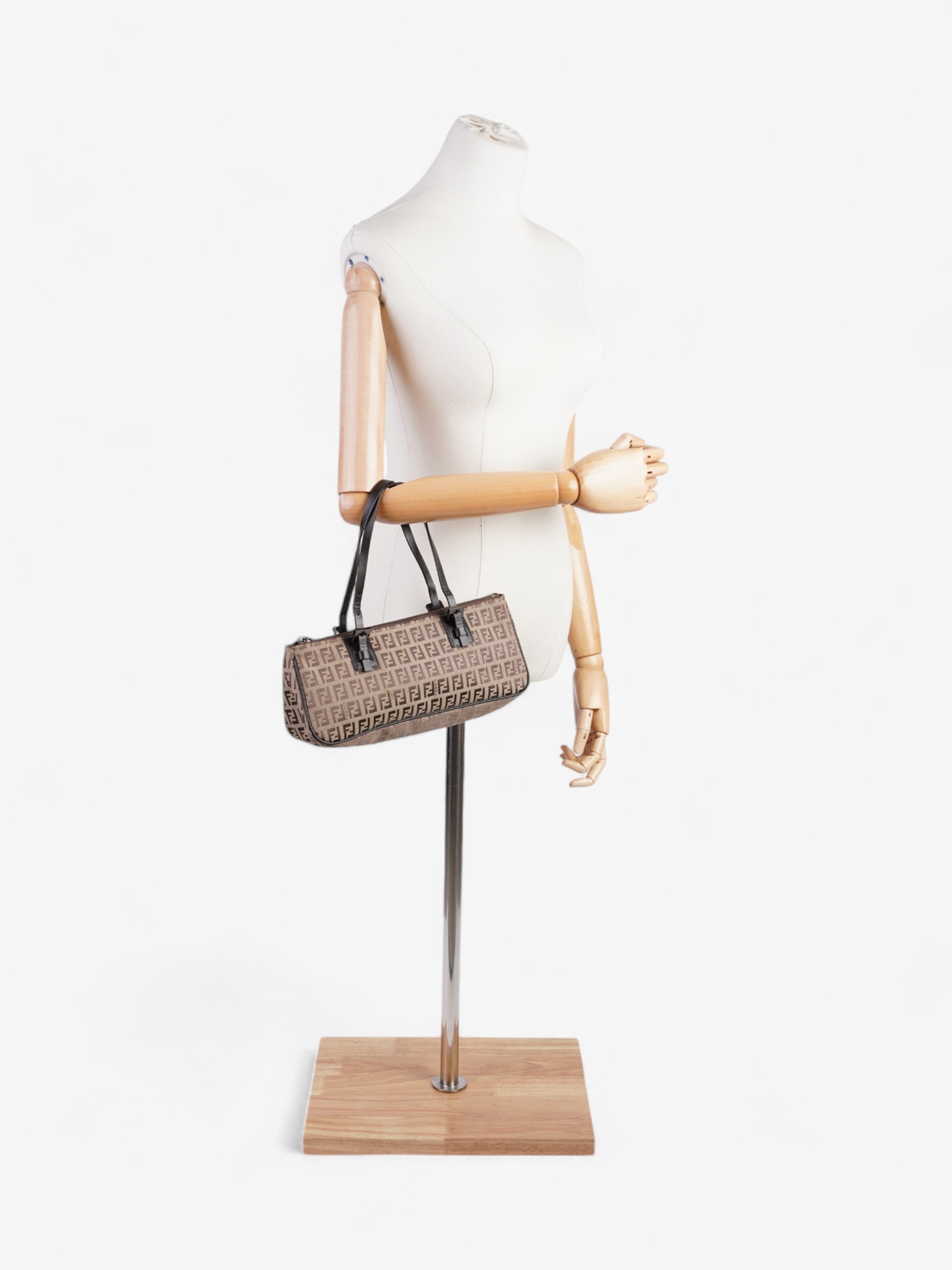 Fendi Zucchino Mini East West Beige / Brown Canvas Small