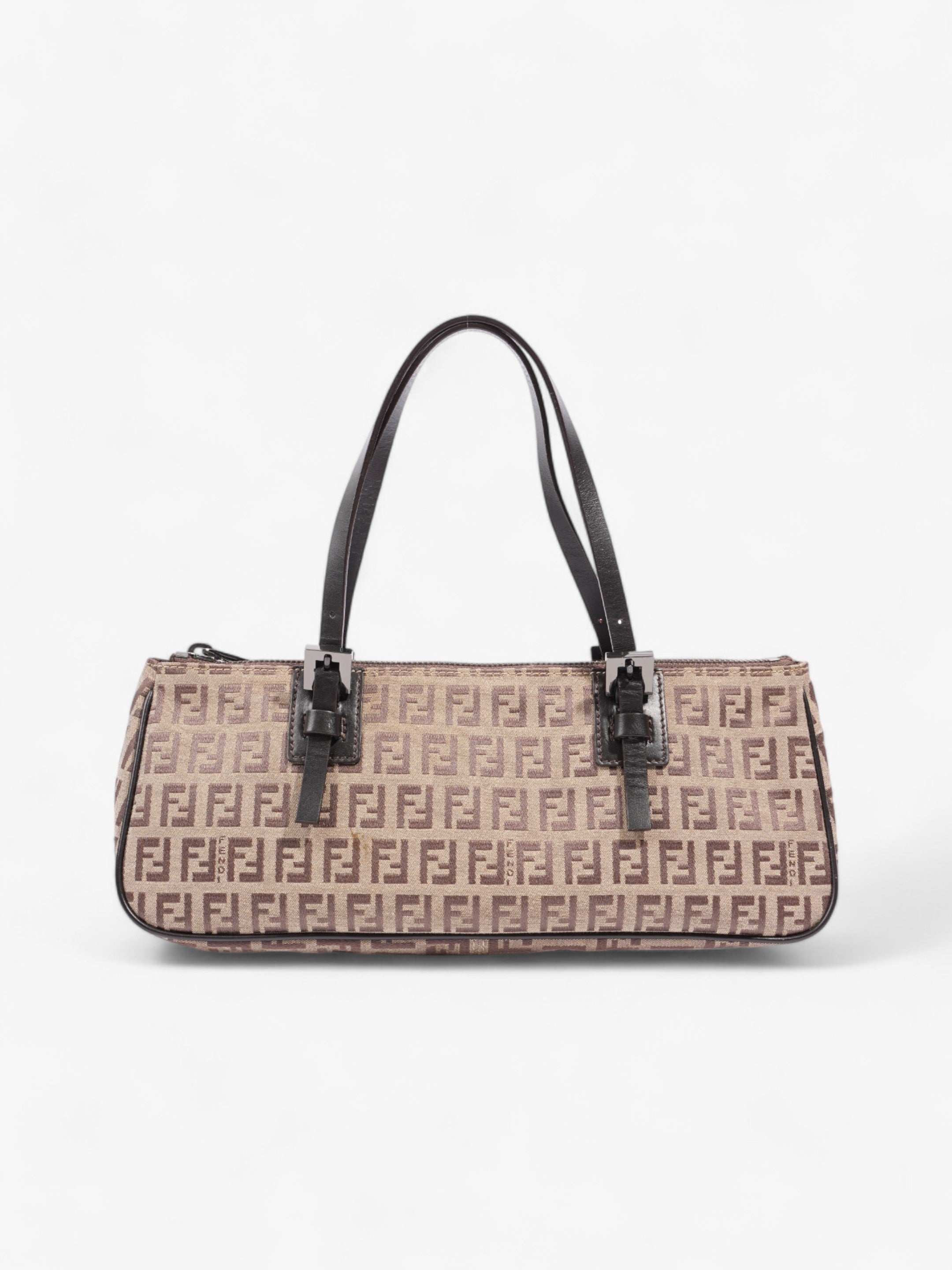 Fendi Zucchino Mini East West Beige / Brown Canvas Small