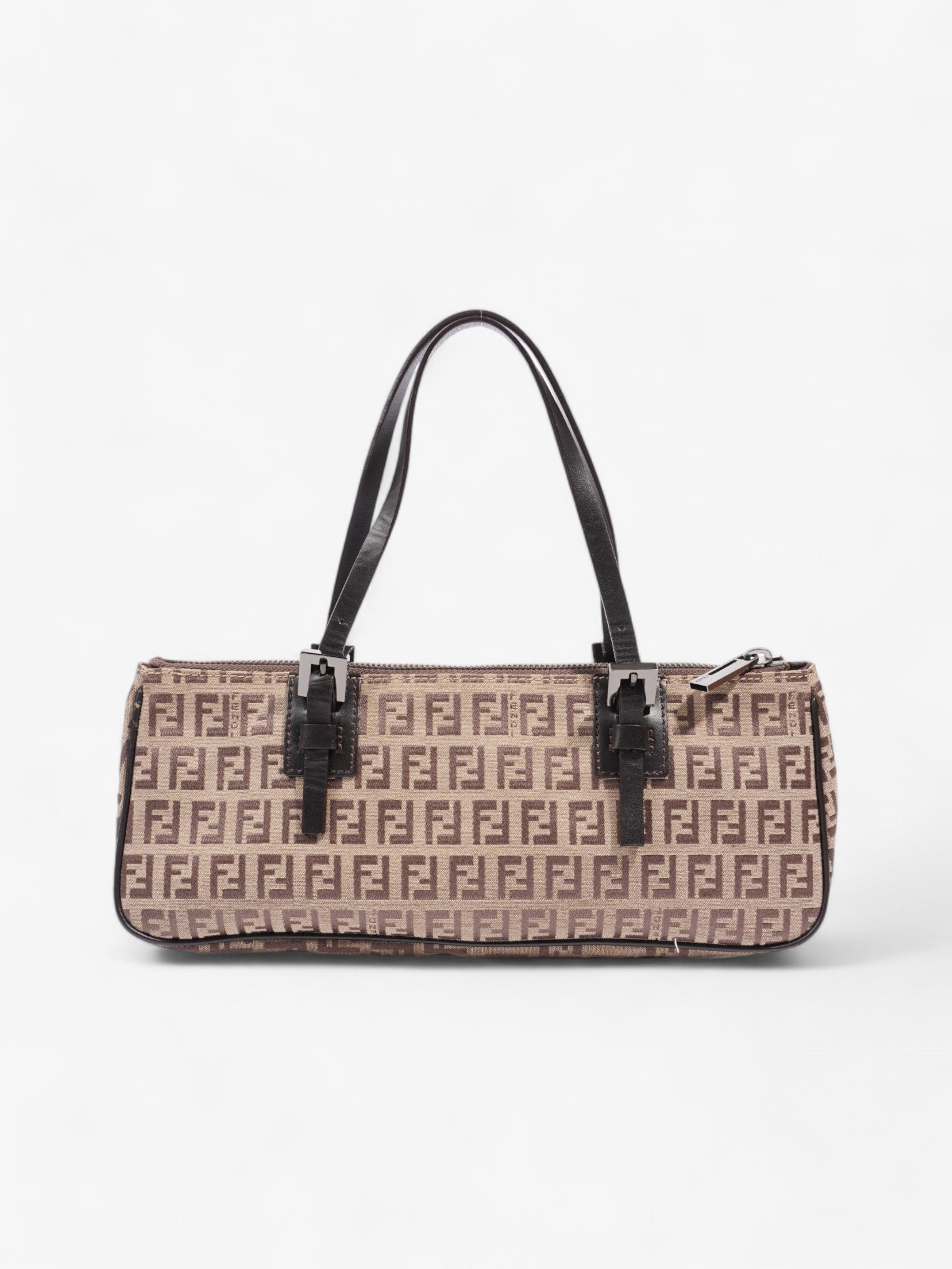 Fendi Zucchino Mini East West Beige / Brown Canvas Small