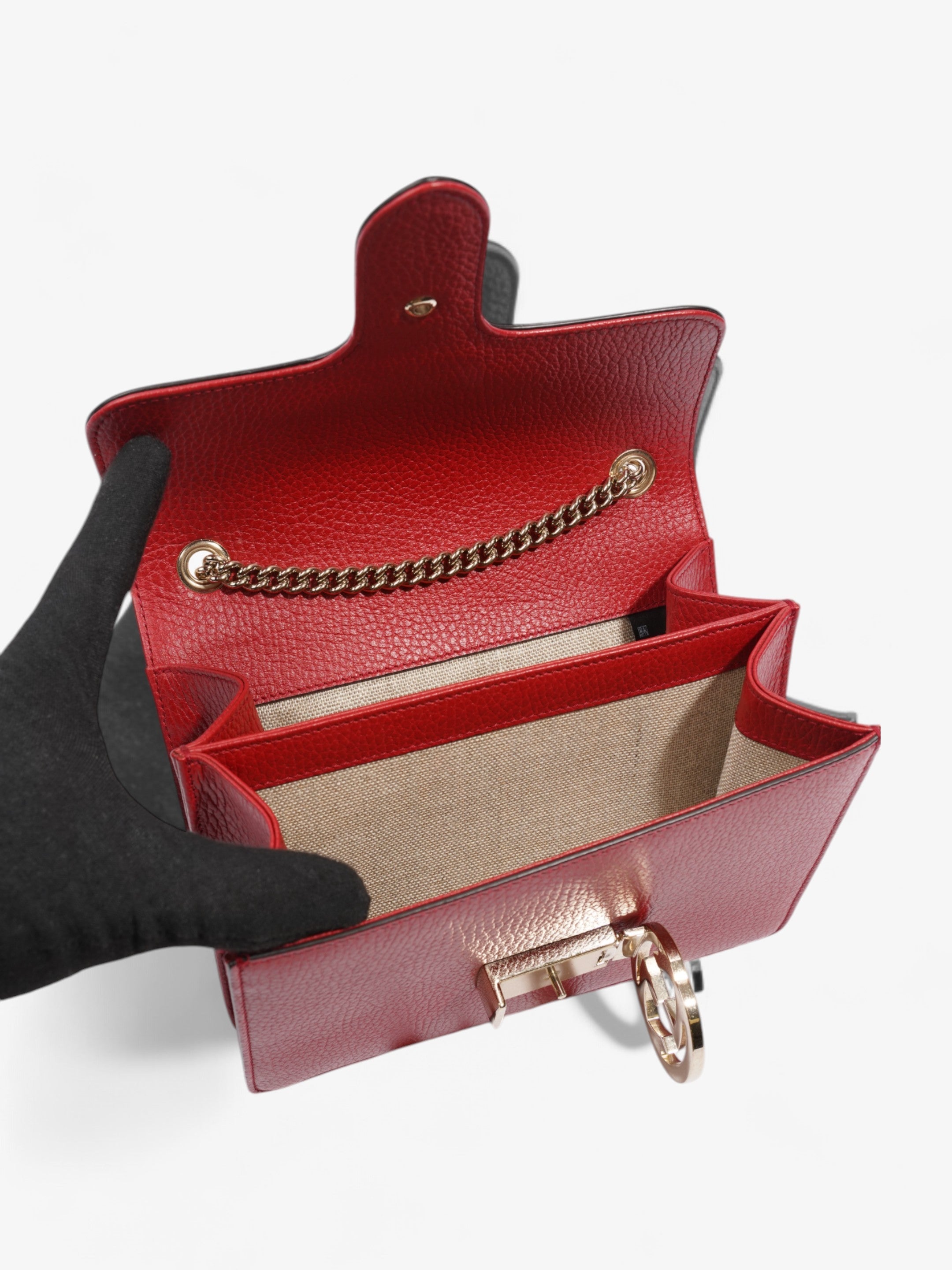 Gucci Interlocking Chain Shoulder Red Calfskin Leather Small