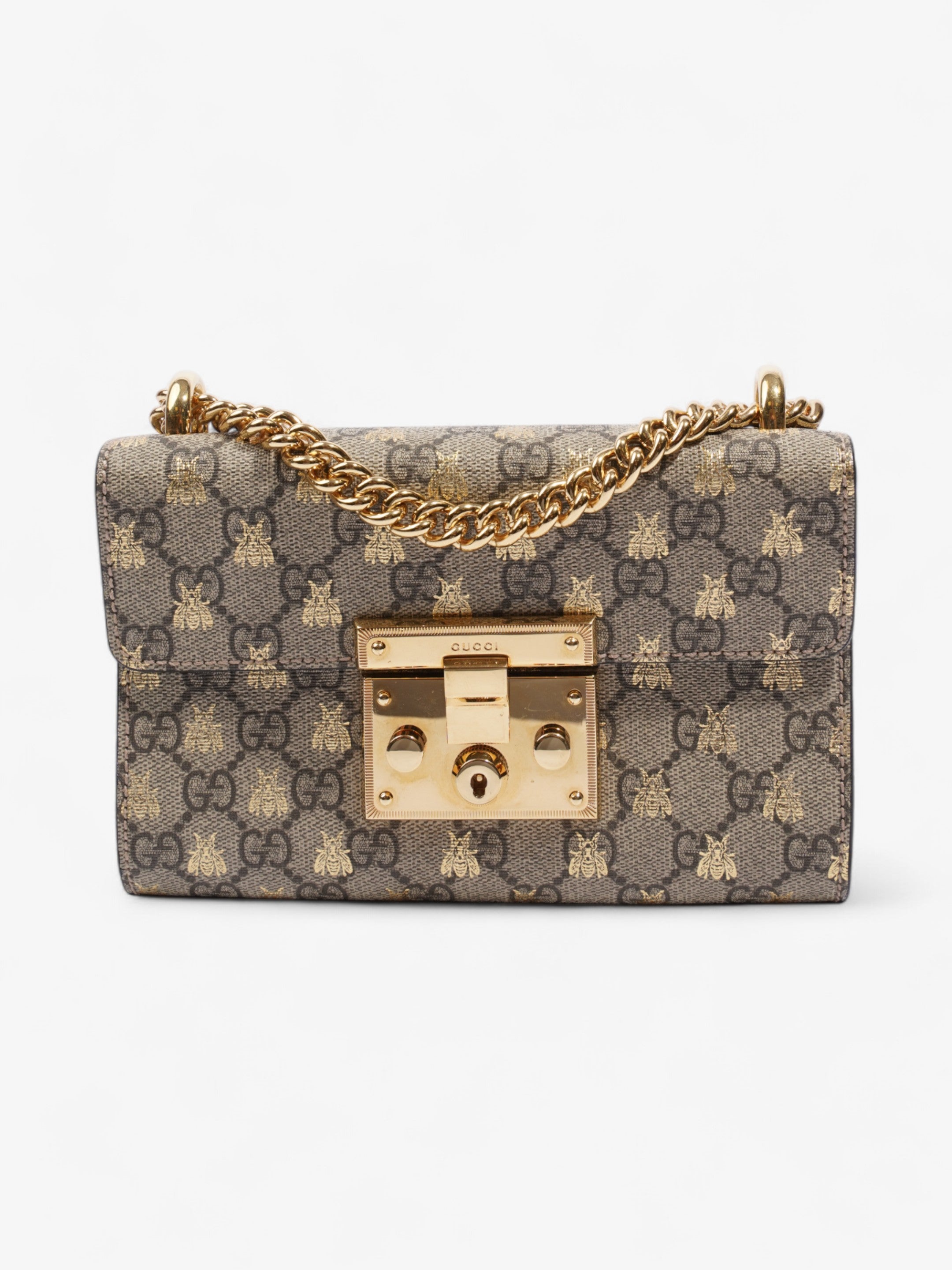 Gucci Padlock Bee Chain Shoulder Supreme Coated Canvas Small