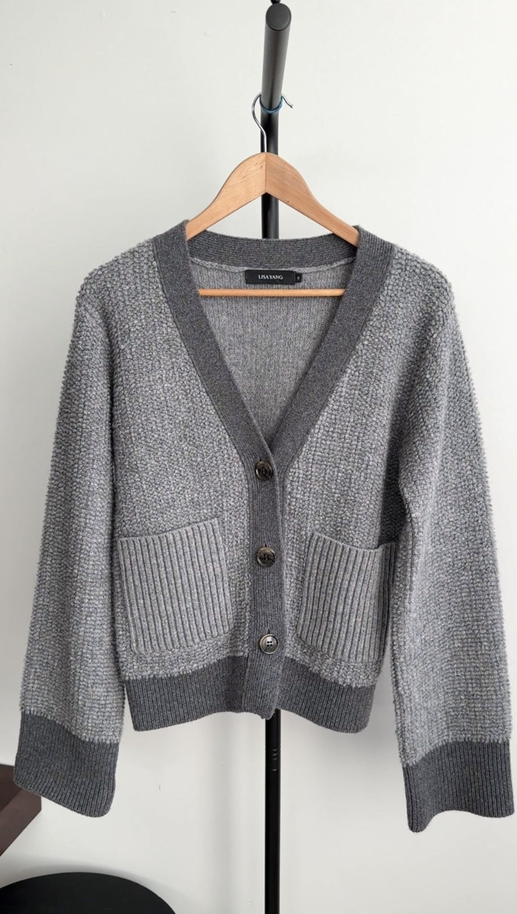 Lisa Yang Grey Boucle Knit Cashmere igan Sweater - S