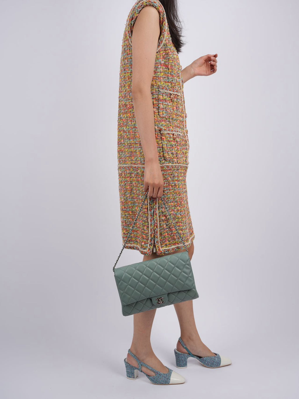 Chanel 14P Multicolour Tweed Runway Dress Size 38