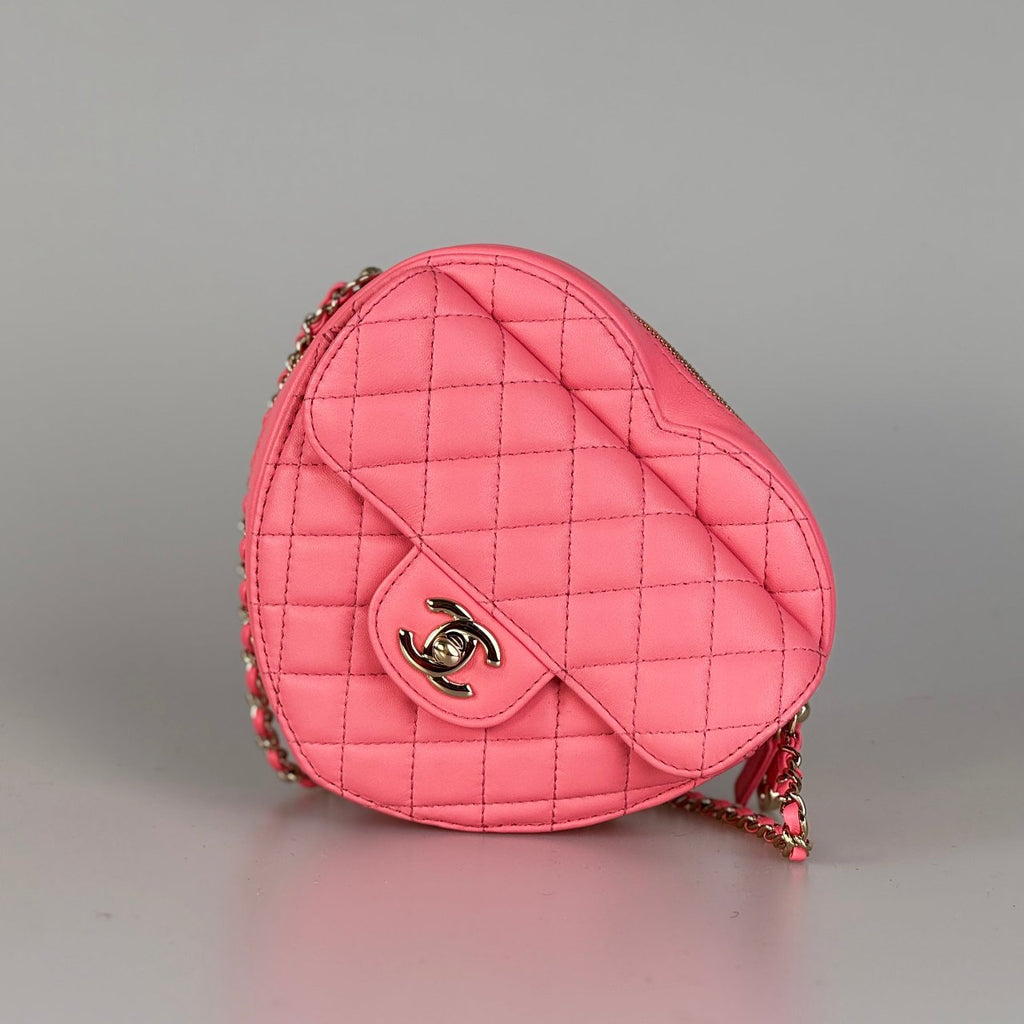 Chanel Pink Heart Bag in Lambskin Leather with Gold Hardware Large Size