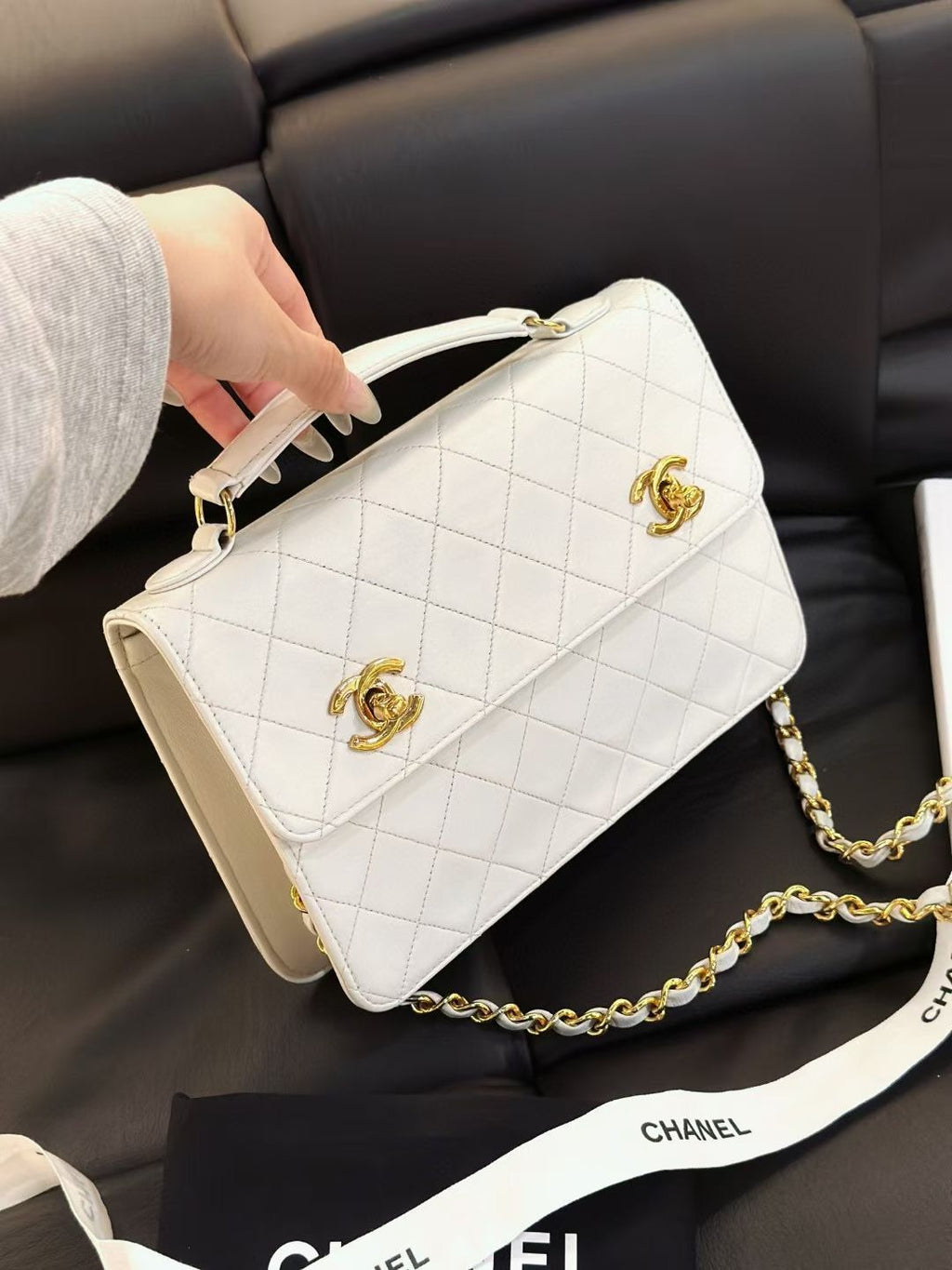 Chanel Vintage Timeless Classic CC Double Turn Lock Bag White