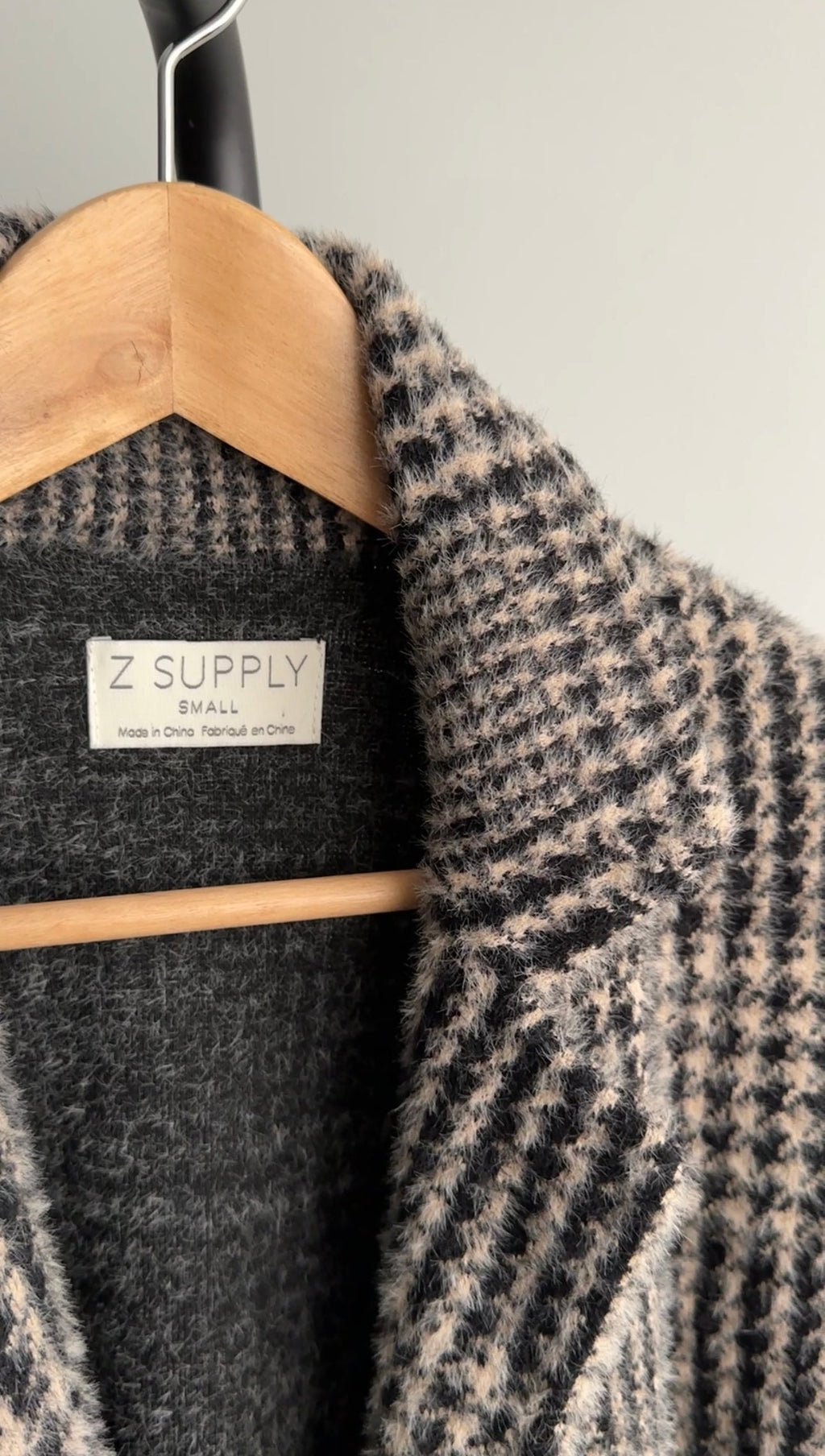 Z Supply Taupe / Black Knit Houndstooth Sweater Coat - S (4/6)