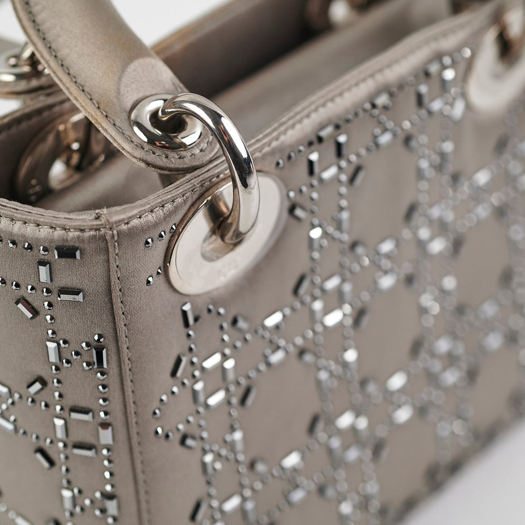 Christian Dior Mini Lady Dior Satin Grey Crystal