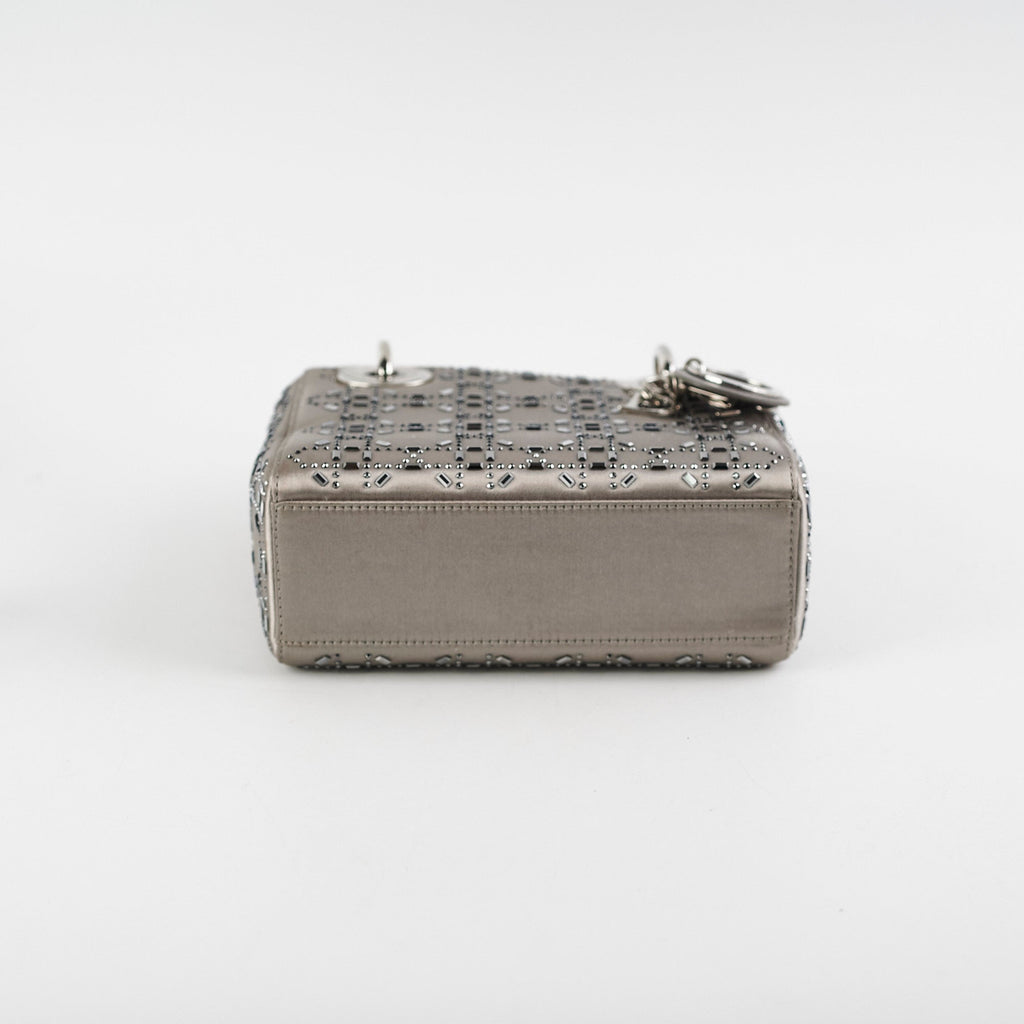 Christian Dior Mini Lady Dior Satin Grey Crystal