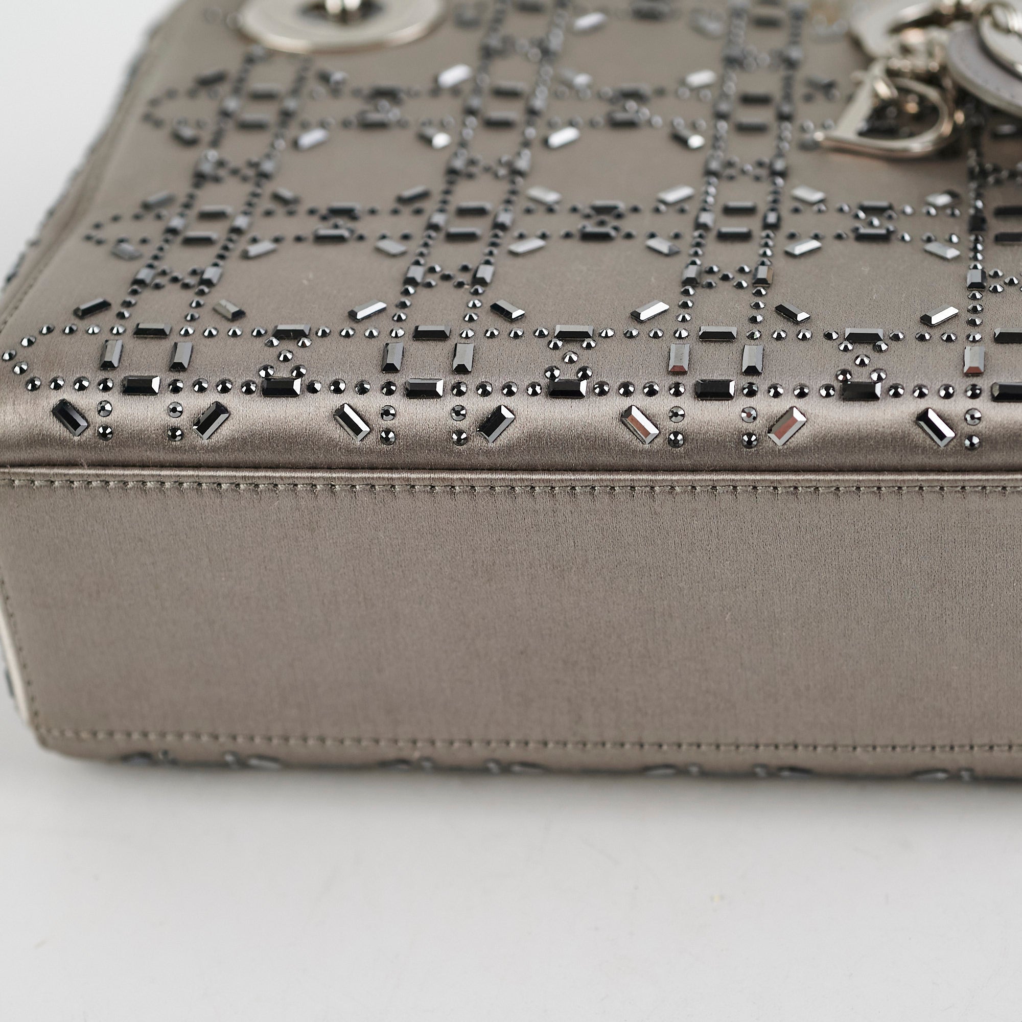 Christian Dior Mini Lady Dior Satin Grey Crystal
