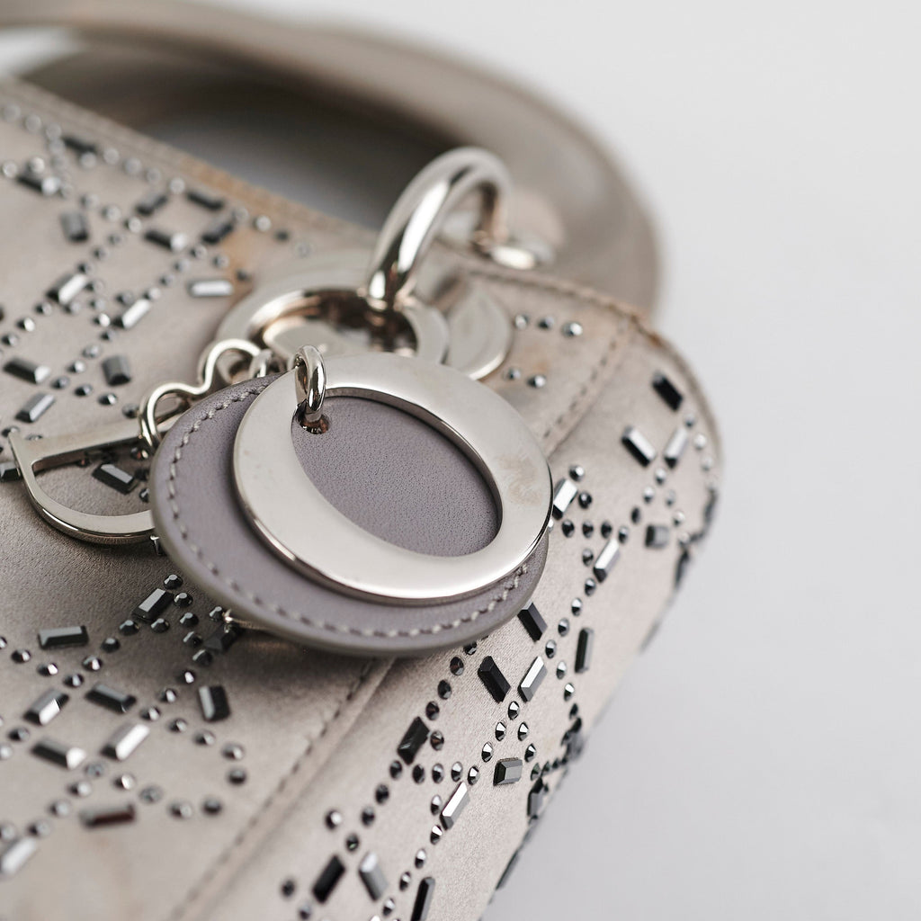 Christian Dior Mini Lady Dior Satin Grey Crystal