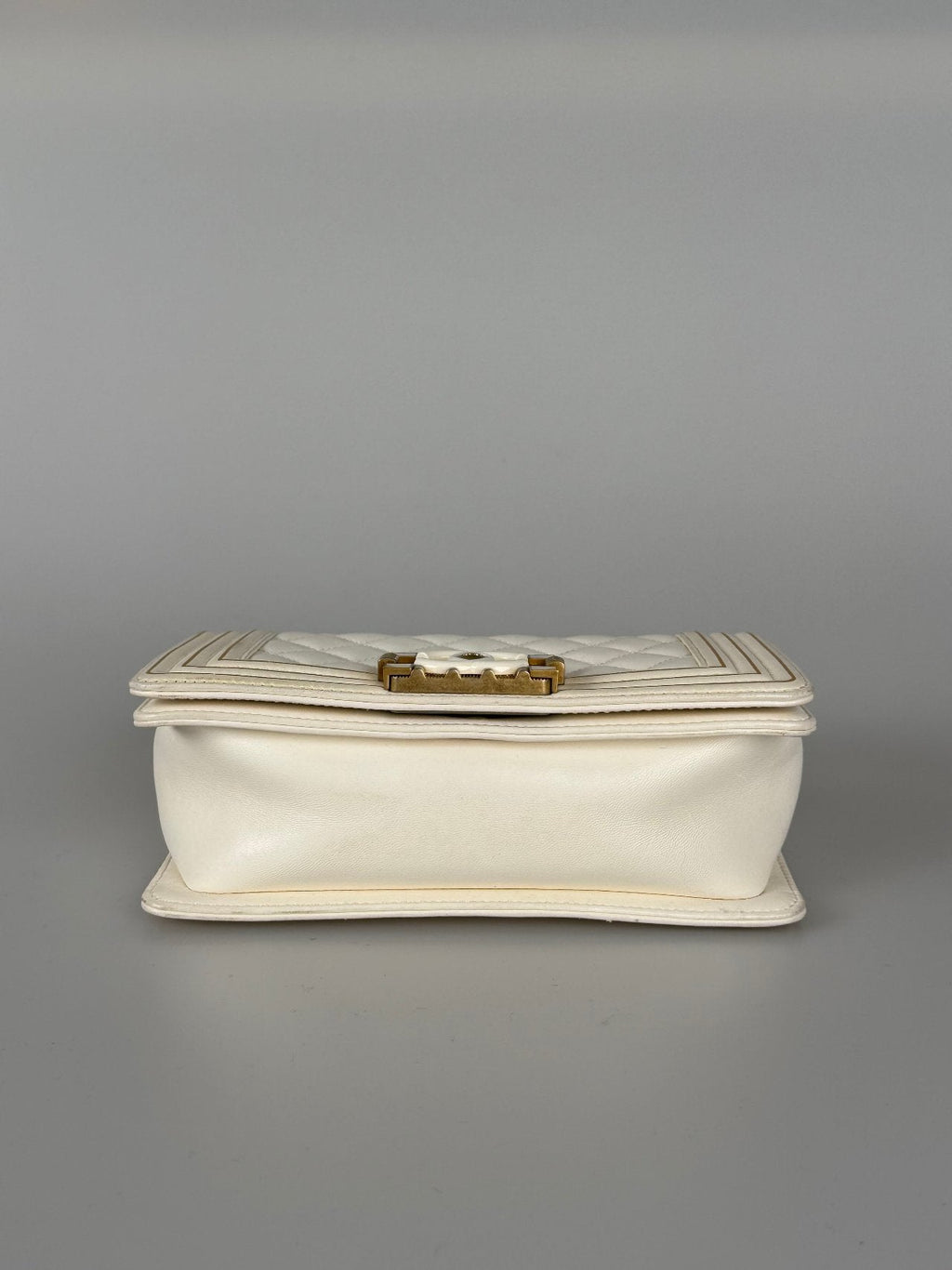Chanel White Lambskin Boy Bag with Gold Hardware