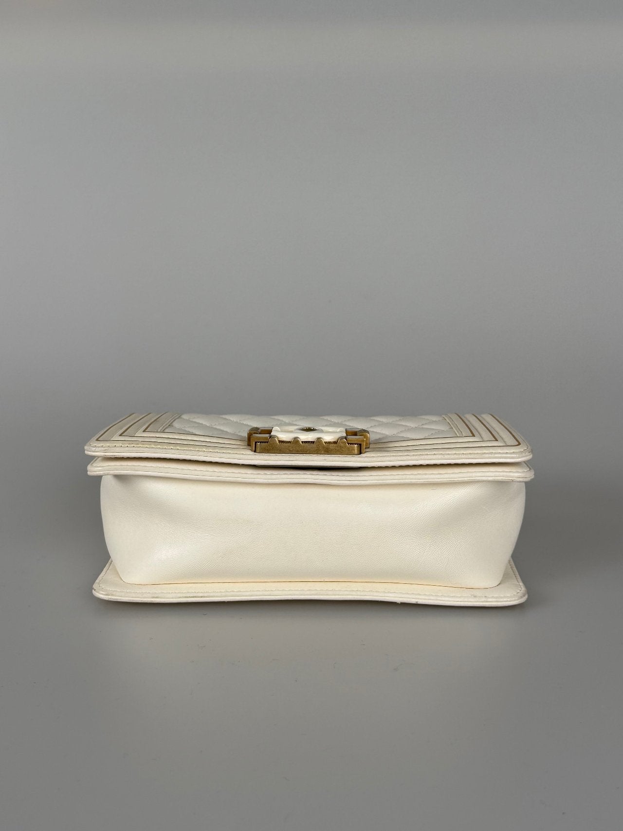 Chanel White Lambskin Boy Bag with Gold Hardware