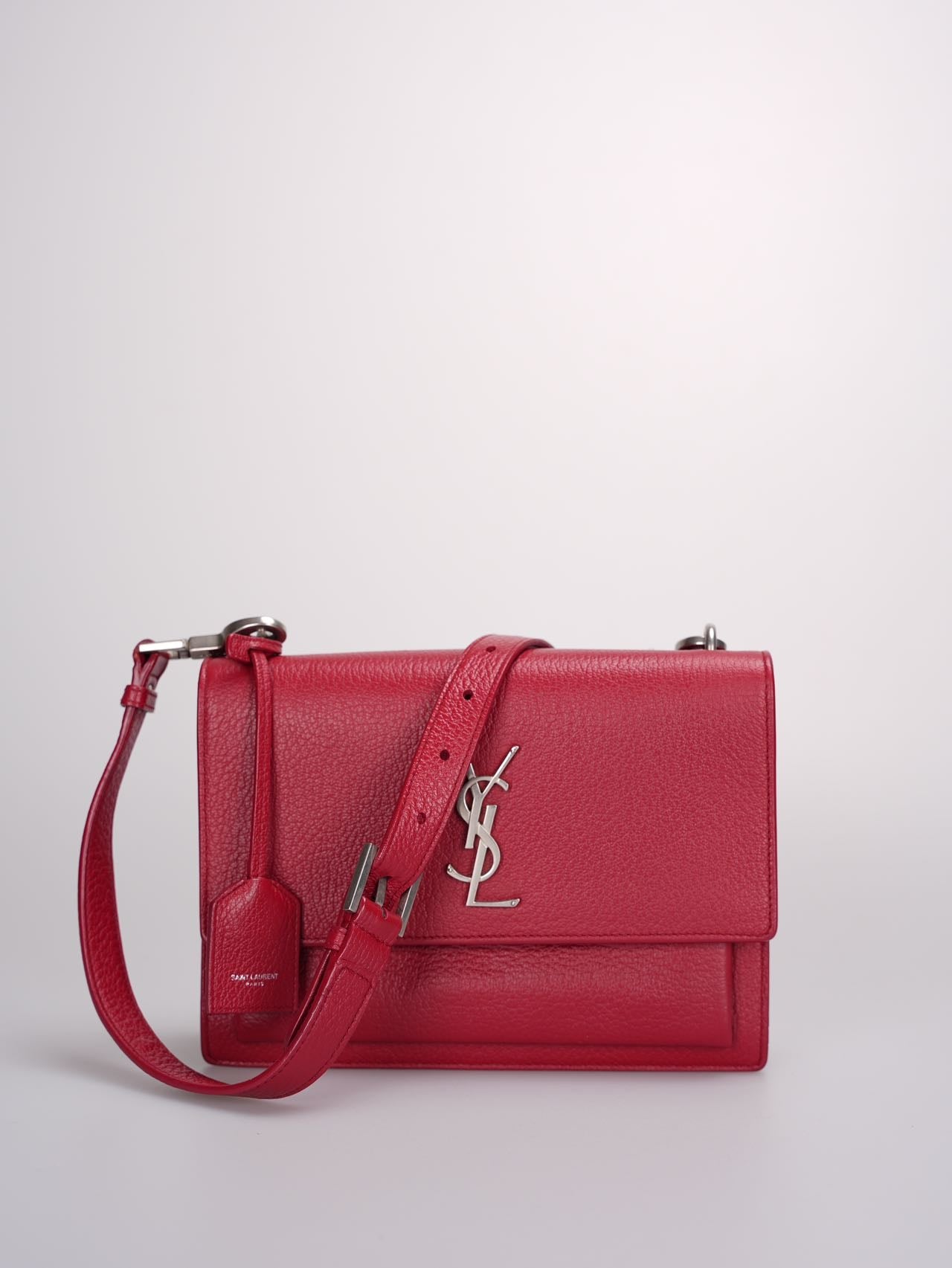 Saint Laurent Grained Calfskin Medium Monogram Sunset  bag in Red