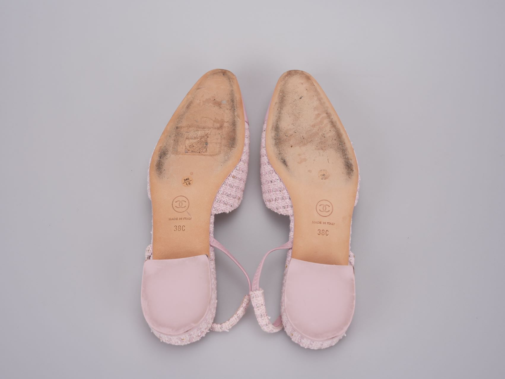 Chanel Pink Tweed Slingback Kitten Heel Pumps Size 38C