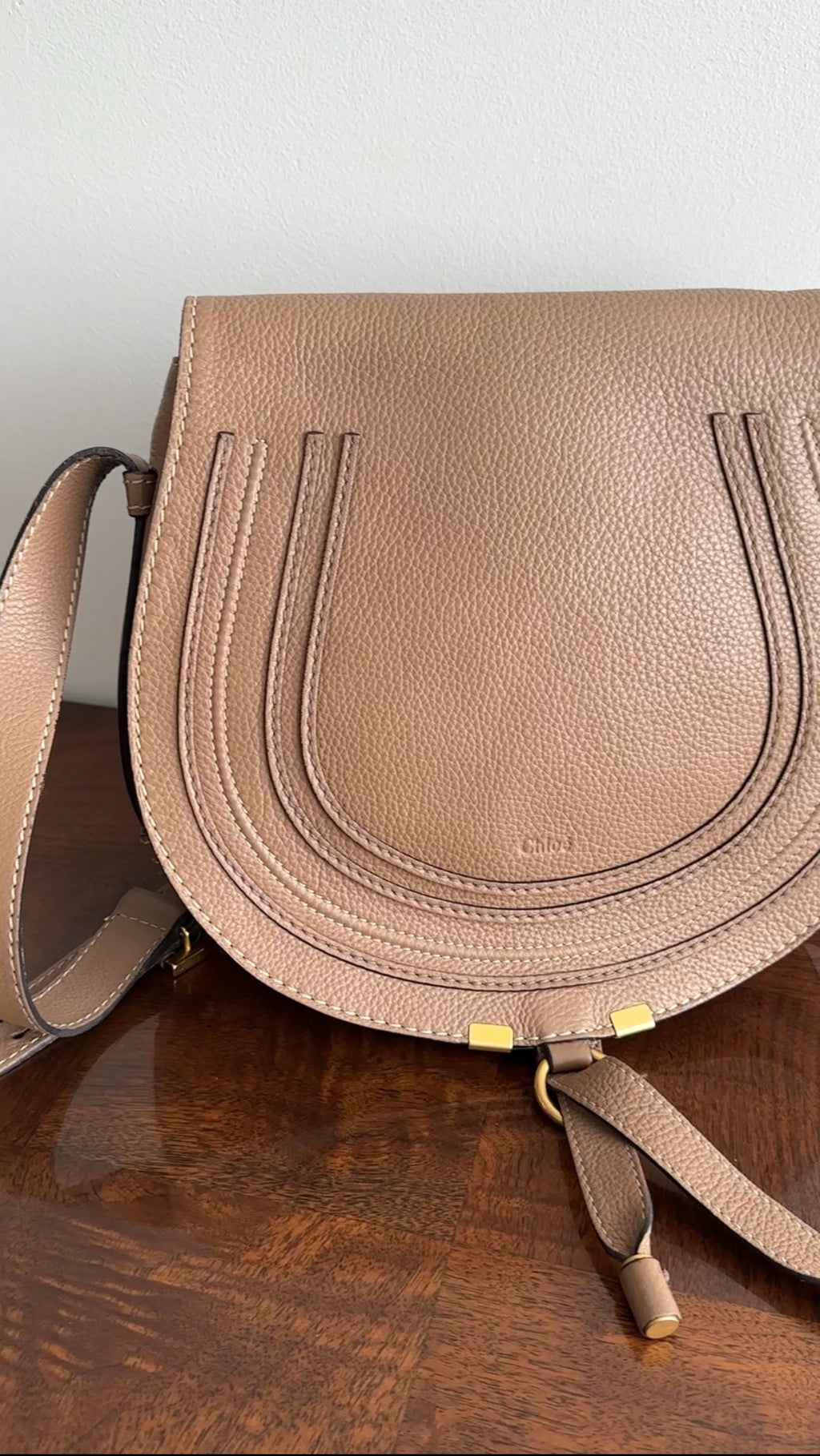Chloe Light Brown Leather Marcie Saddle Crossbody Bag