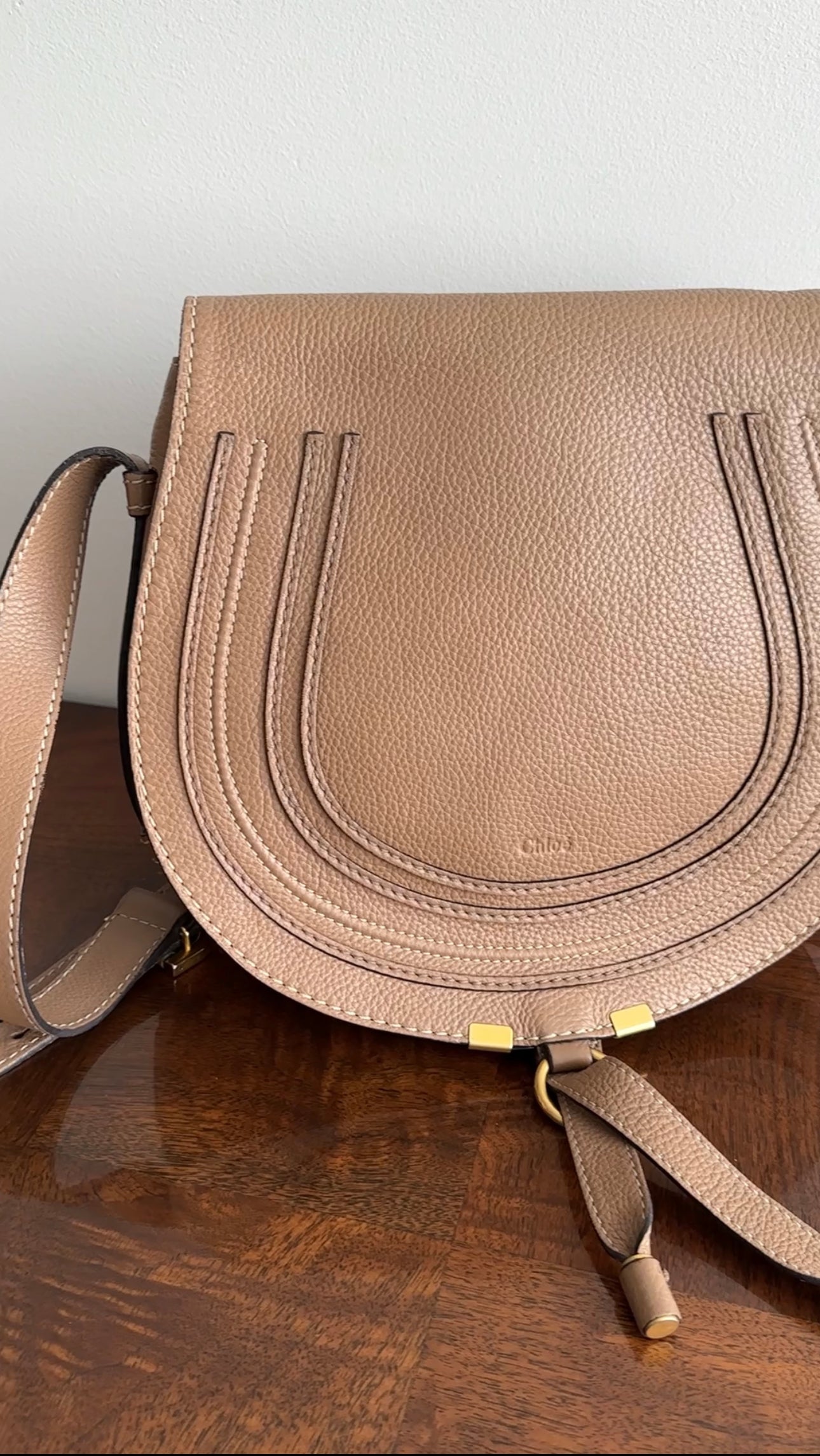 Chloe Light Brown Leather Marcie Saddle Crossbody Bag