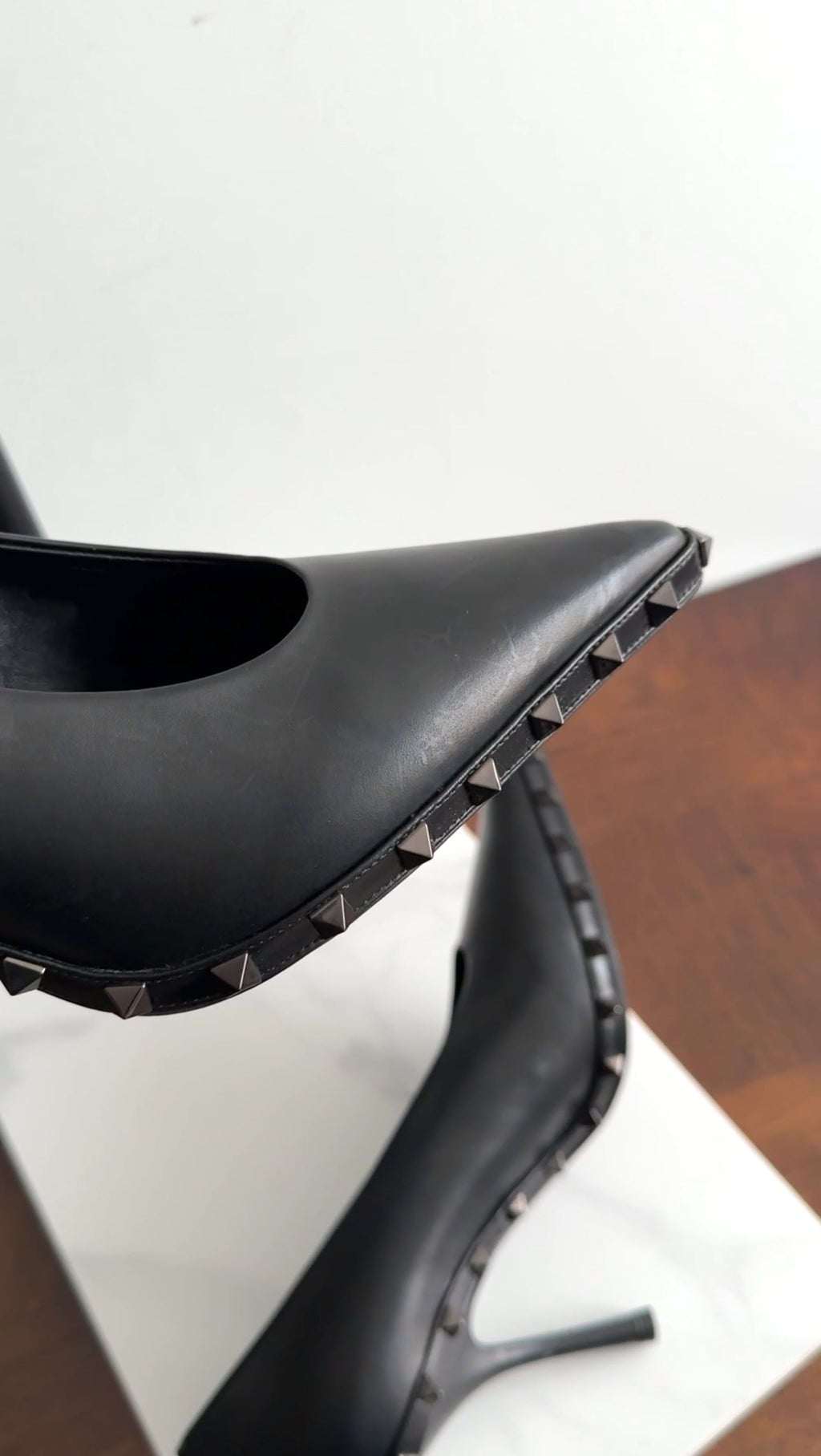 Valentino Black Leather Rock Stud Pointed Pumps - 40.5