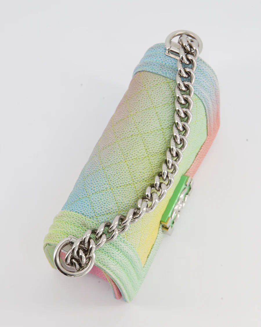 Chanel Caviar Quilted Small Cuba Rainbow Le Boy Bag Multicolour with Silver Hardware