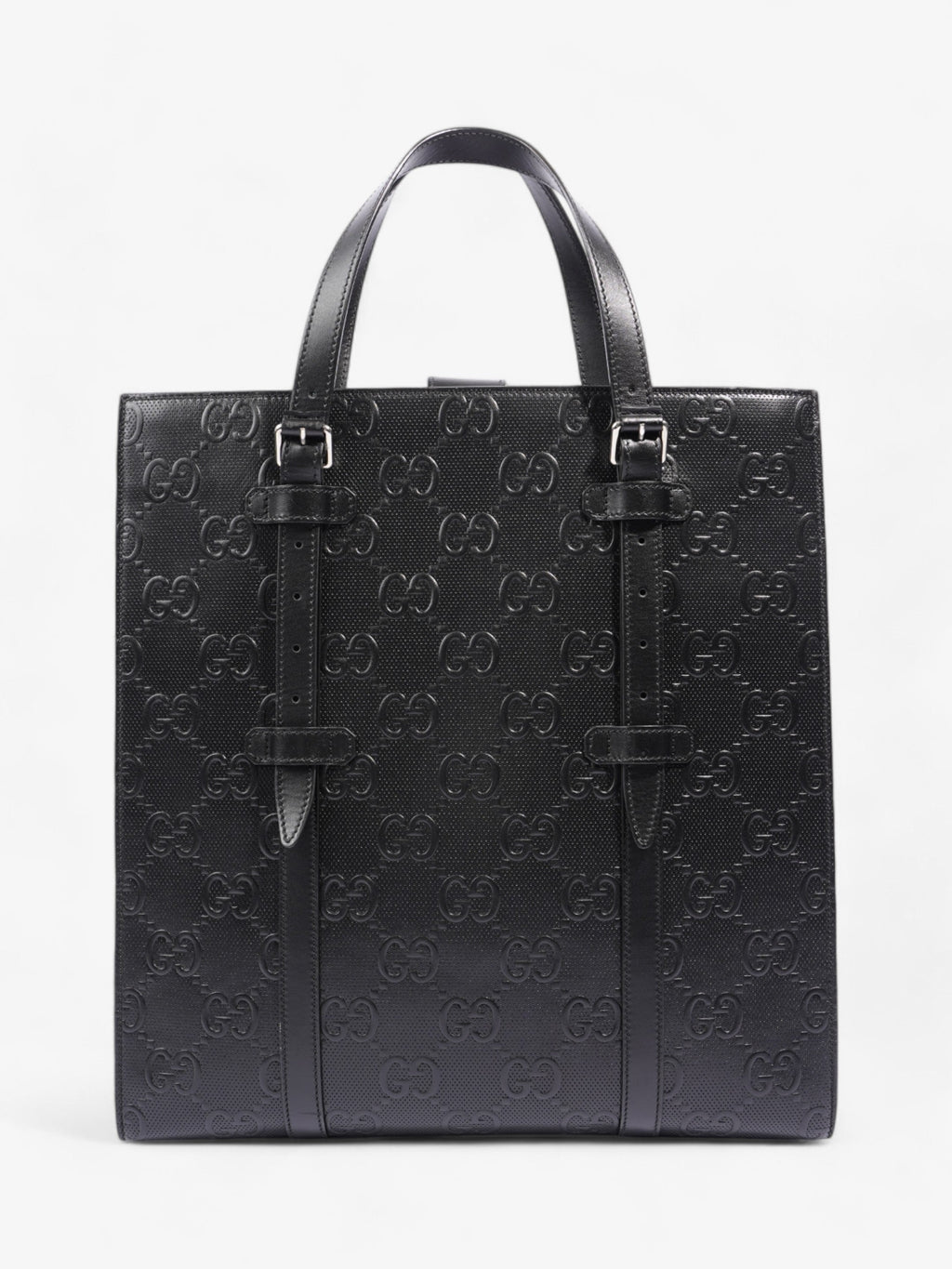 Gucci GG Tote Bag Black Embossed Leather Medium