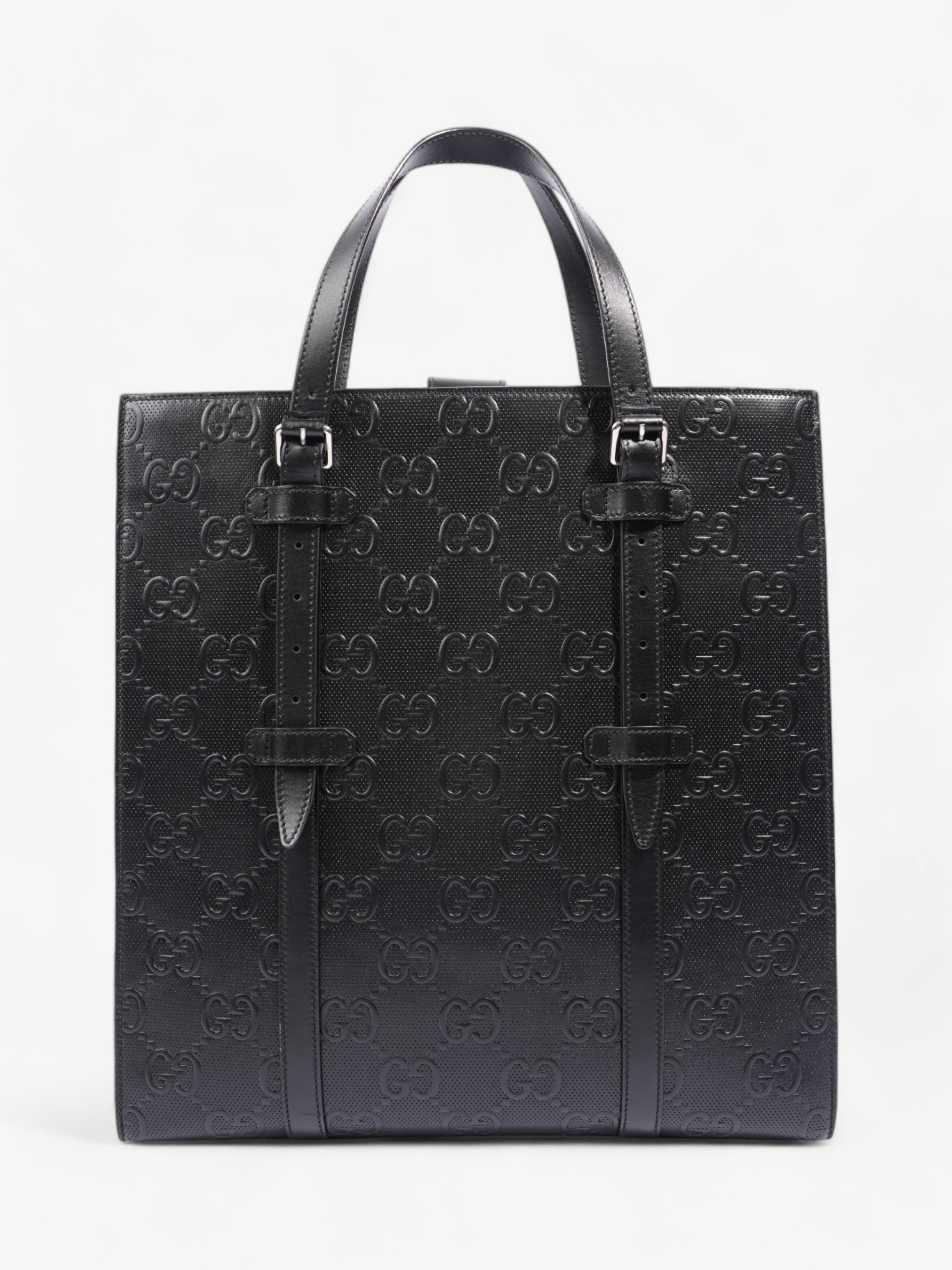 Gucci GG Tote Bag Black Embossed Leather Medium