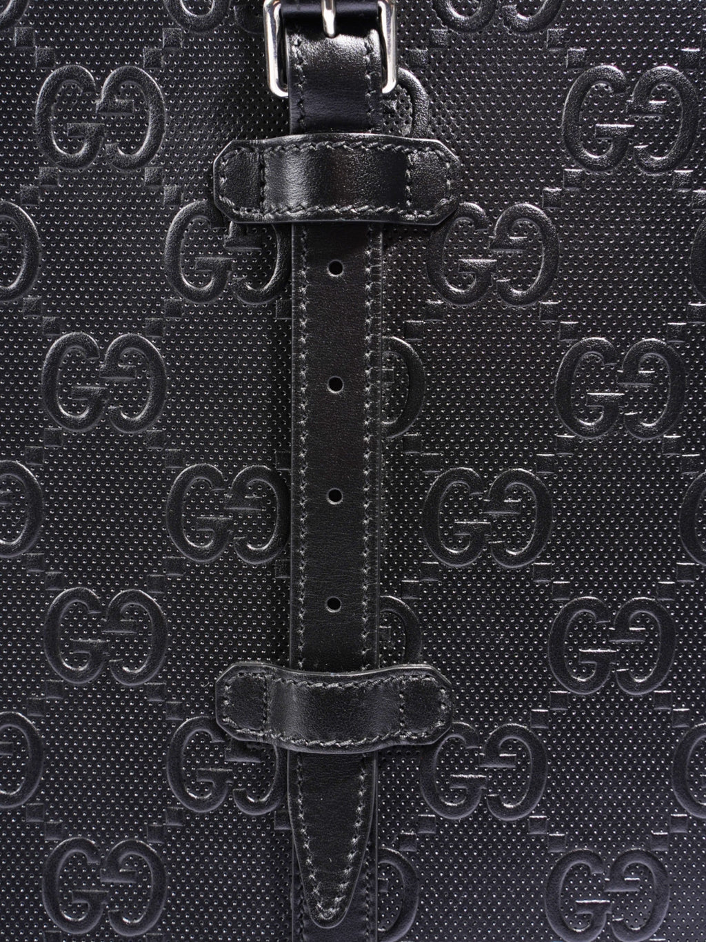 Gucci GG Tote Bag Black Embossed Leather Medium