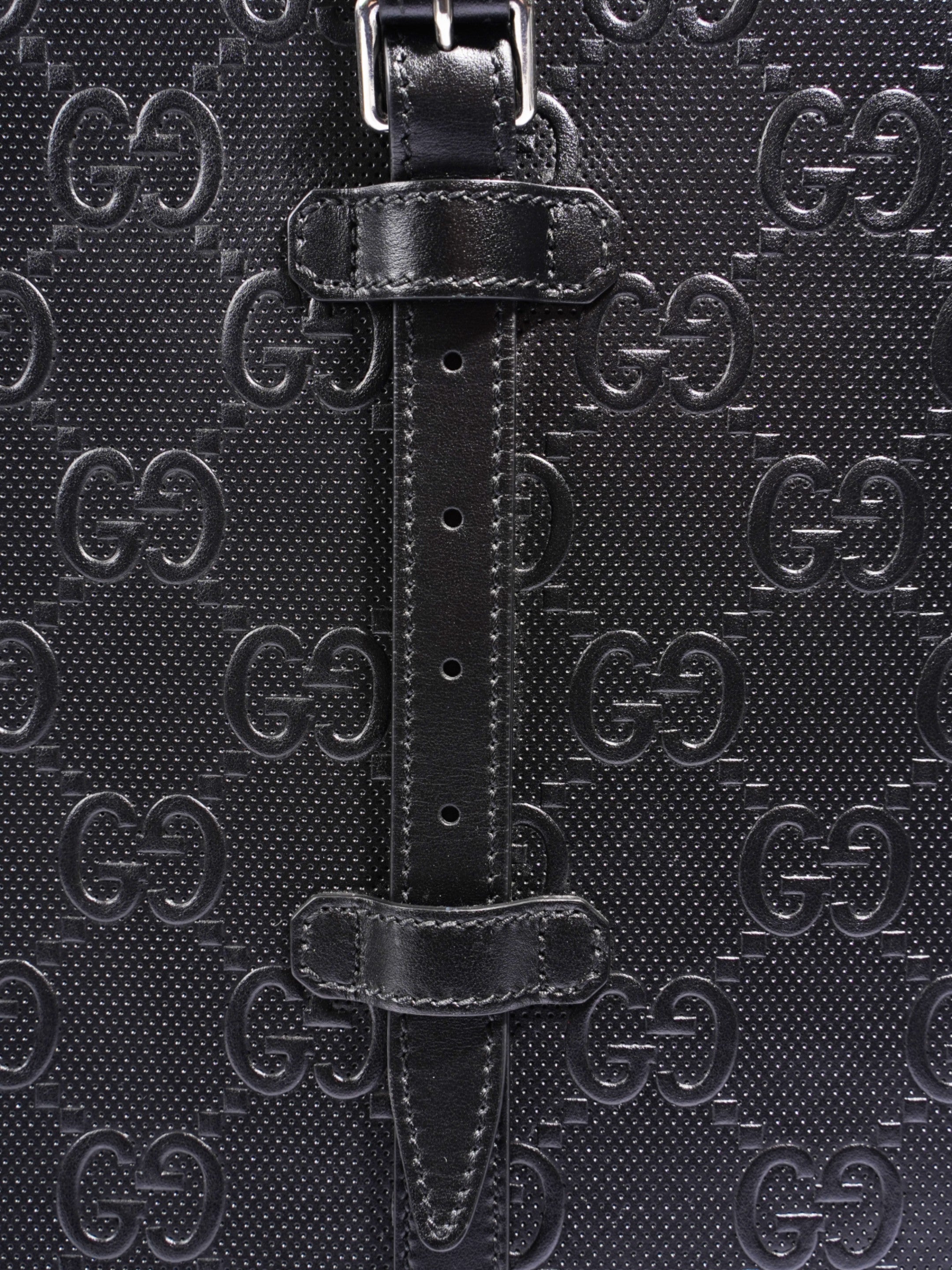 Gucci GG Tote Bag Black Embossed Leather Medium