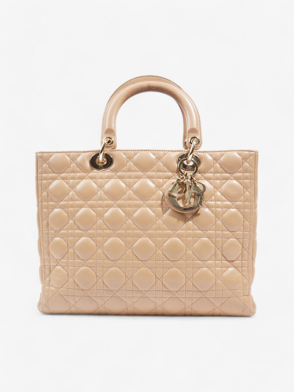 Christian Dior Lady Dior Beige Lambskin Leather Large