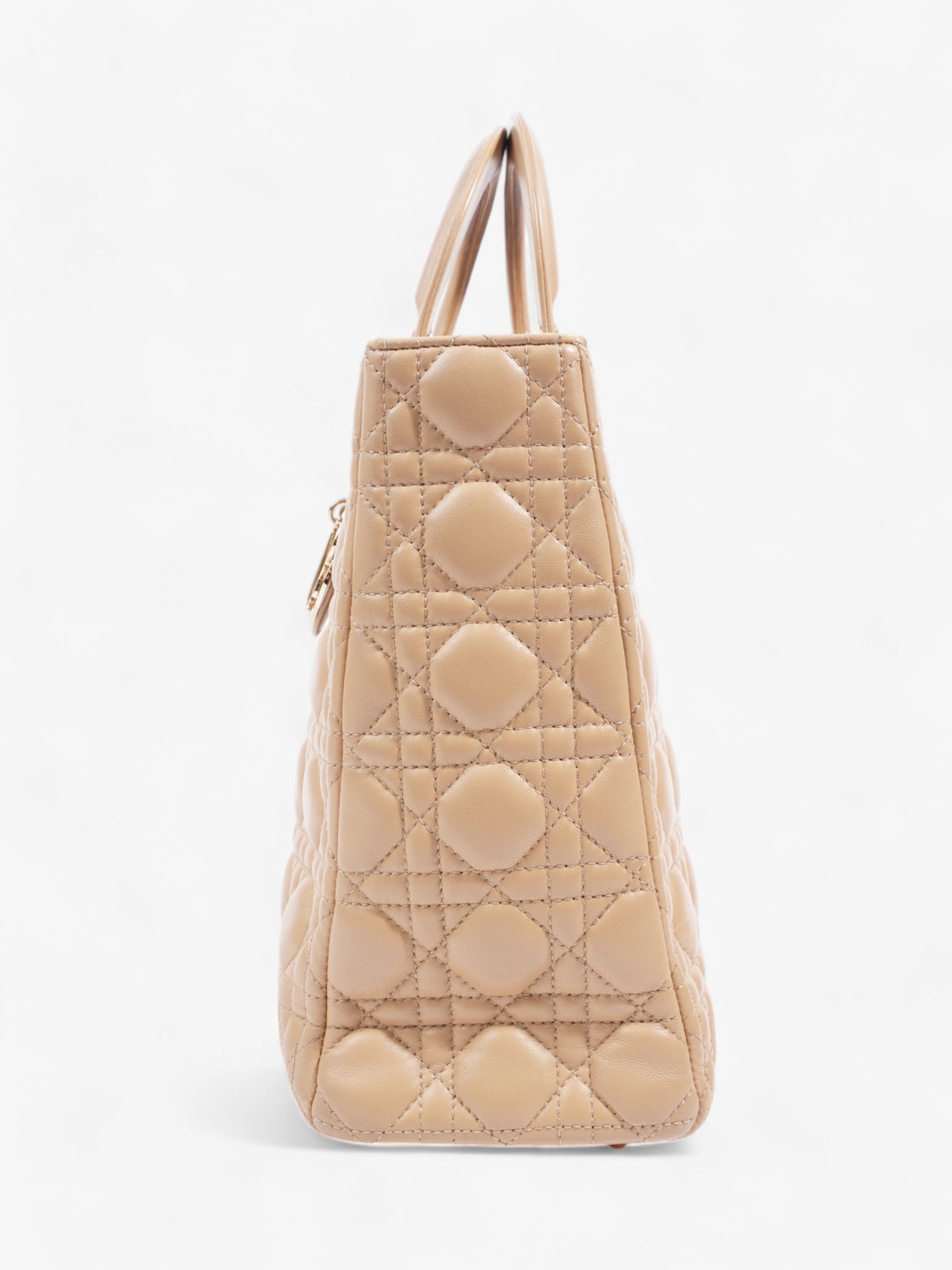 Christian Dior Lady Dior Beige Lambskin Leather Large