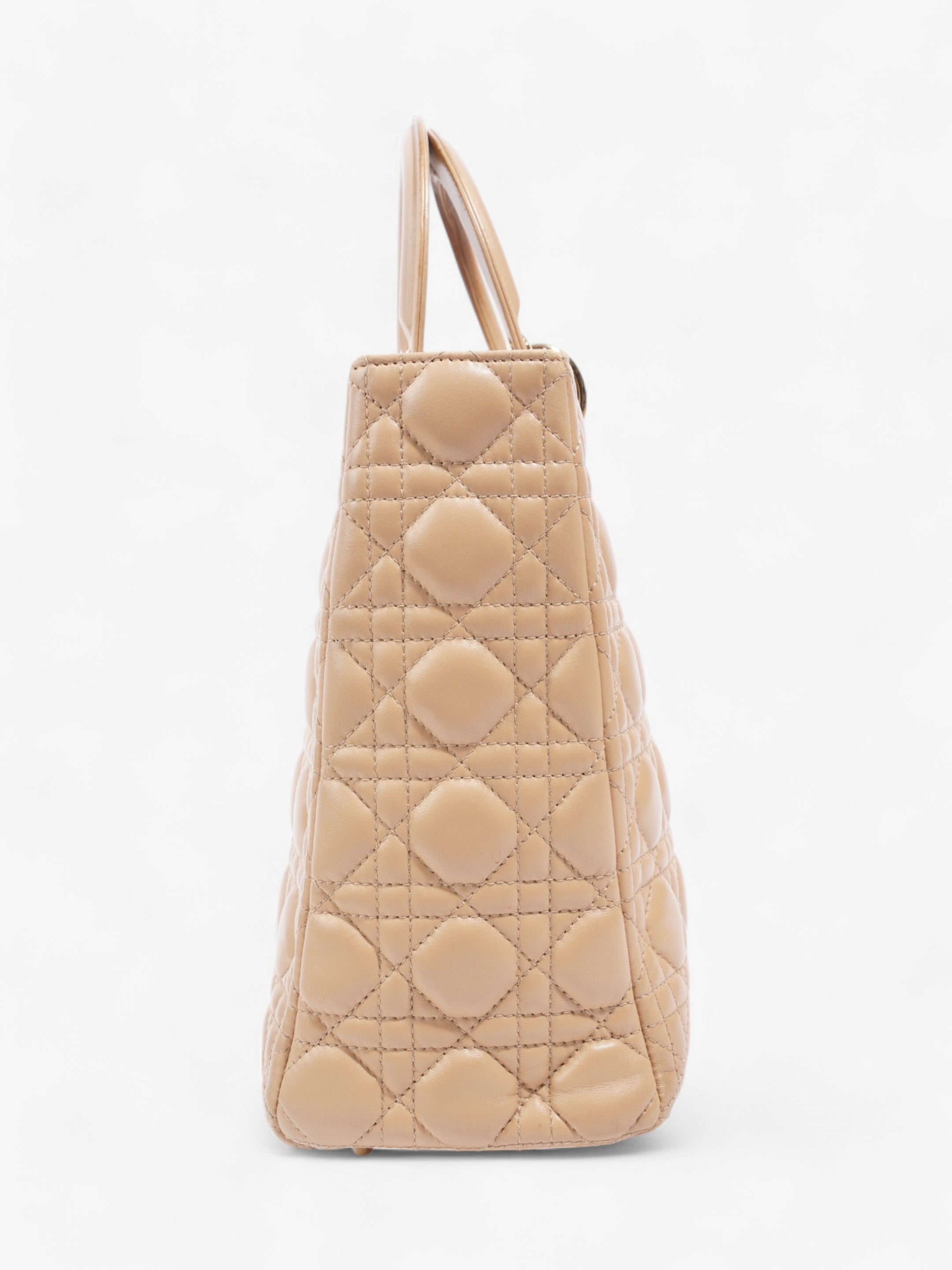 Christian Dior Lady Dior Beige Lambskin Leather Large