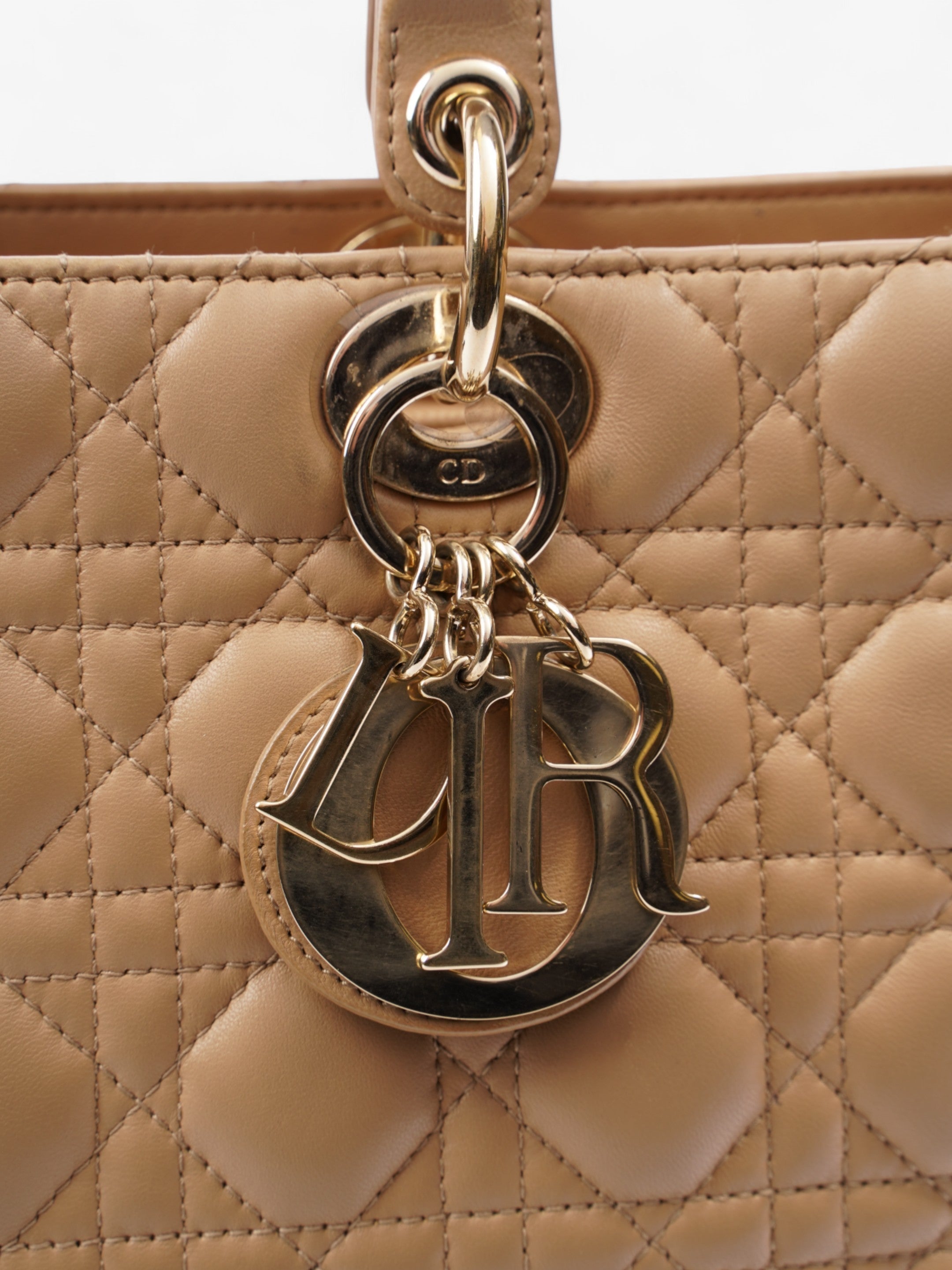 Christian Dior Lady Dior Beige Lambskin Leather Large