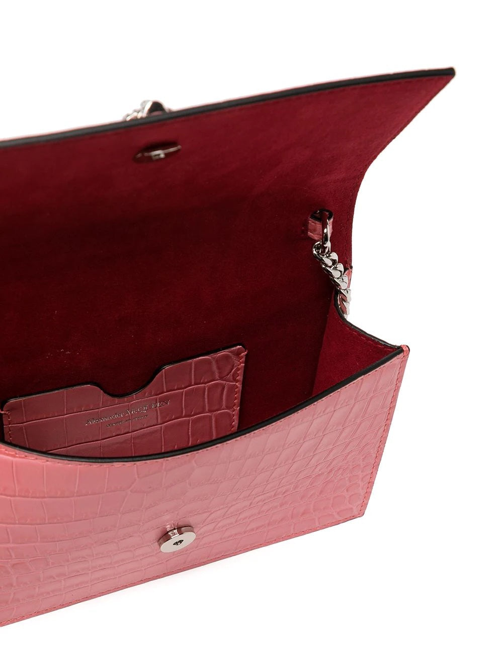 ALEXANDER MCQUEEN PINK CROC SMALL SKULL BAG