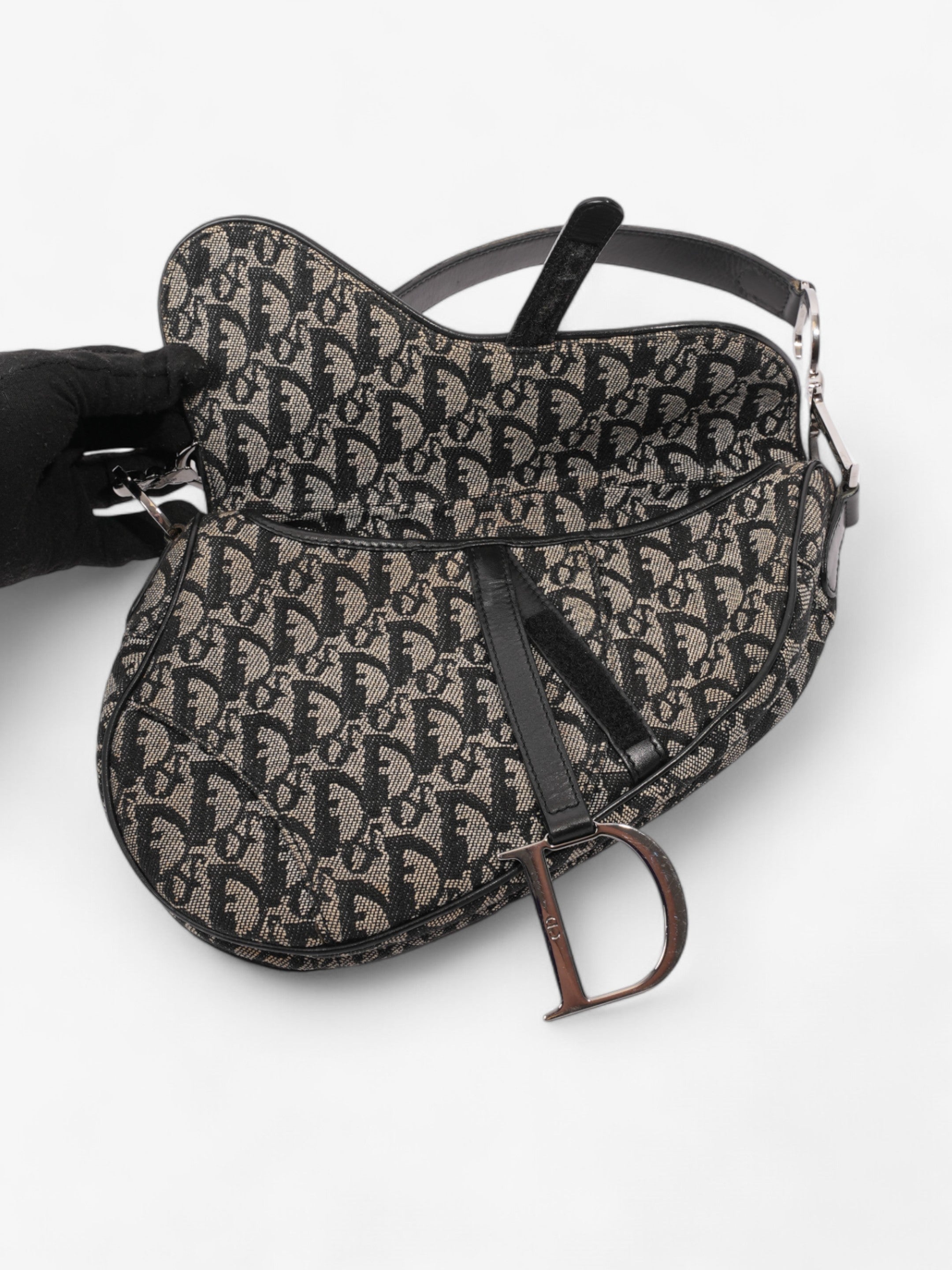 Christian Dior Saddle Bag Black Oblique Canvas