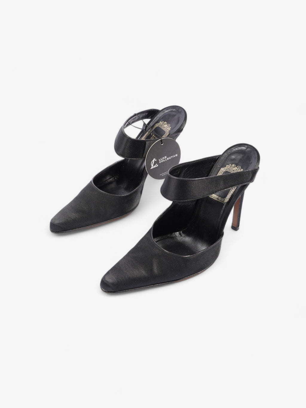 Christian Dior Strap Pointed Heels 110mm Black Satin EU 39 UK 6