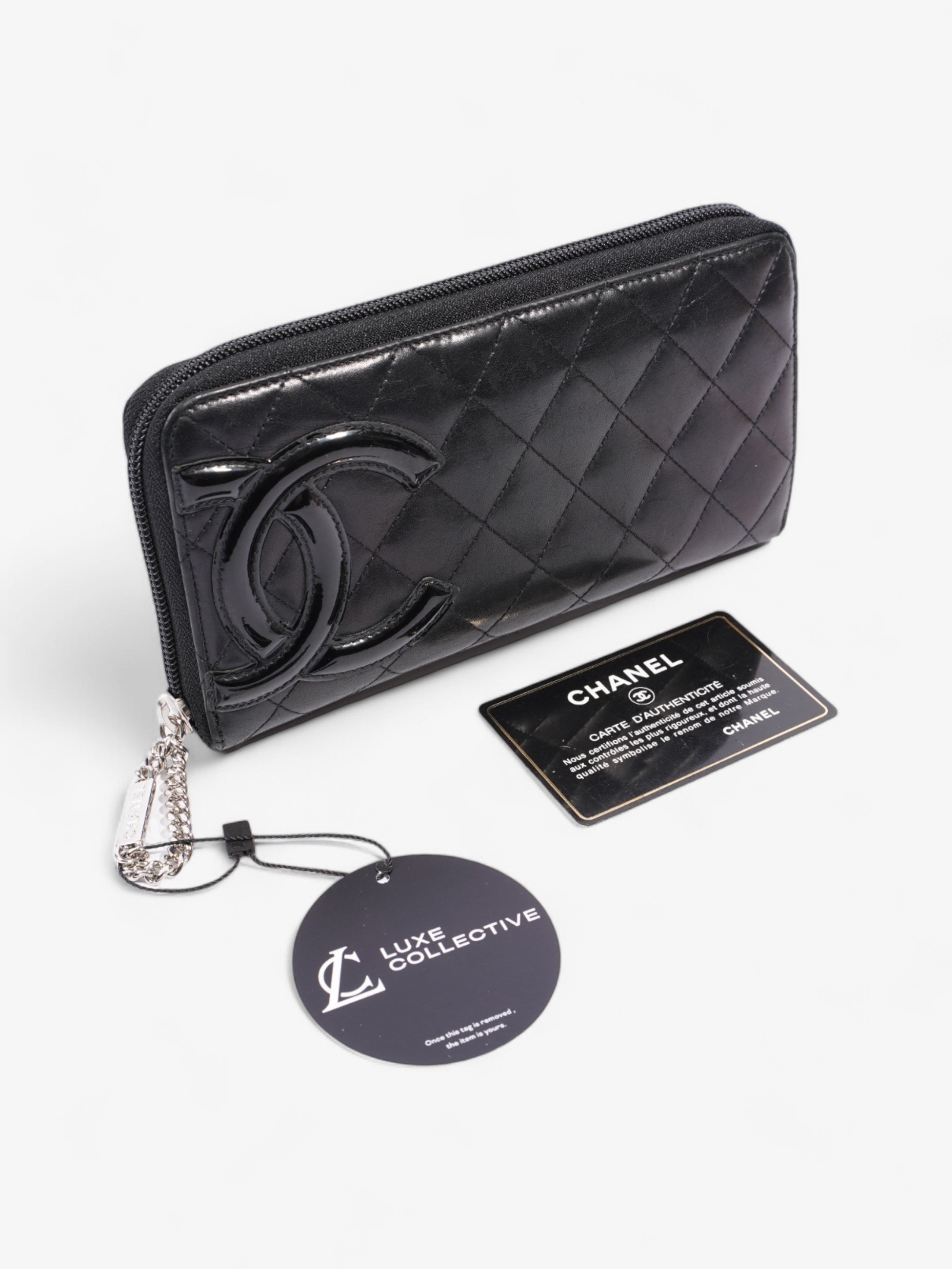 Chanel CC Cambon Long Zipper Bifold Wallet Black Leather