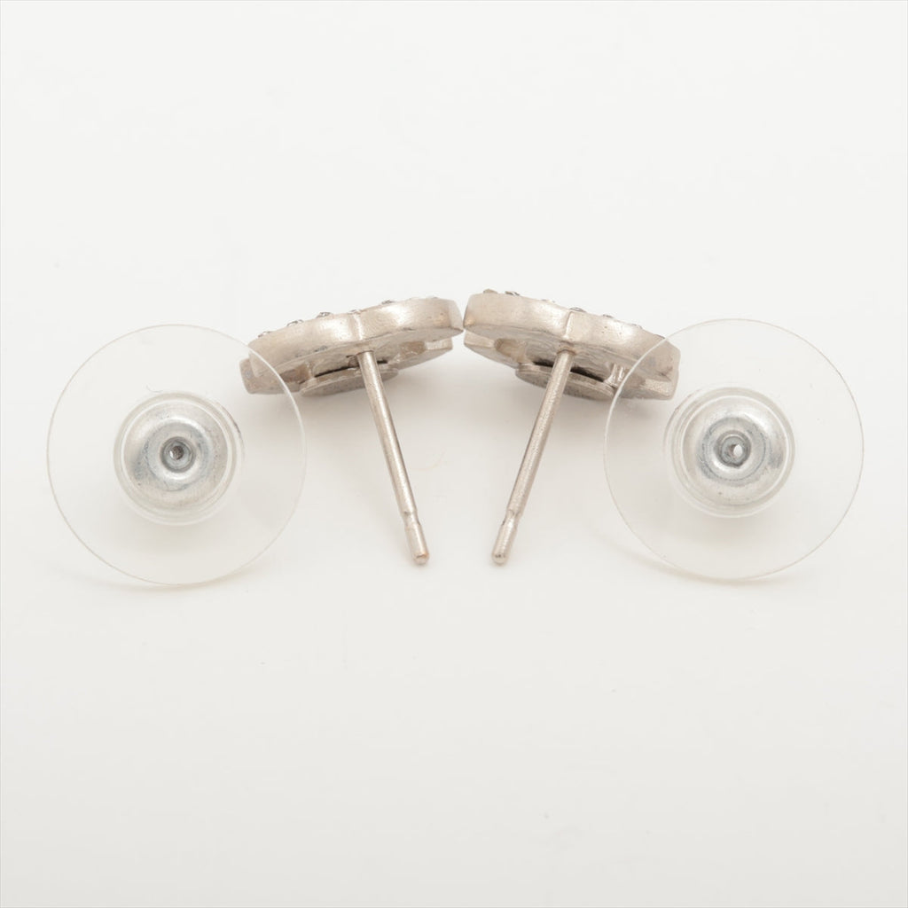 Chanel Coco Logo Rhinestone Silver Stud Earrings Costume Jewellery