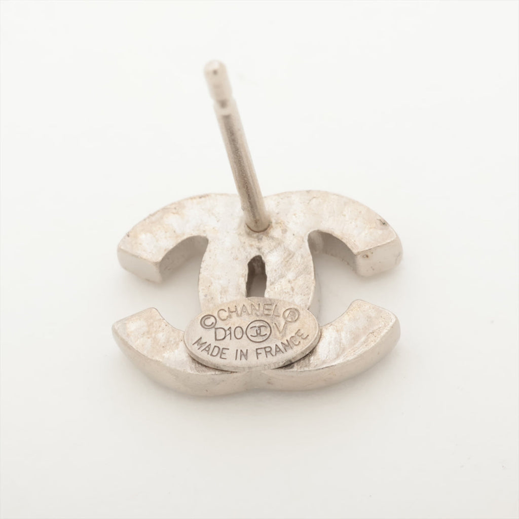 Chanel Coco Logo Rhinestone Silver Stud Earrings Costume Jewellery
