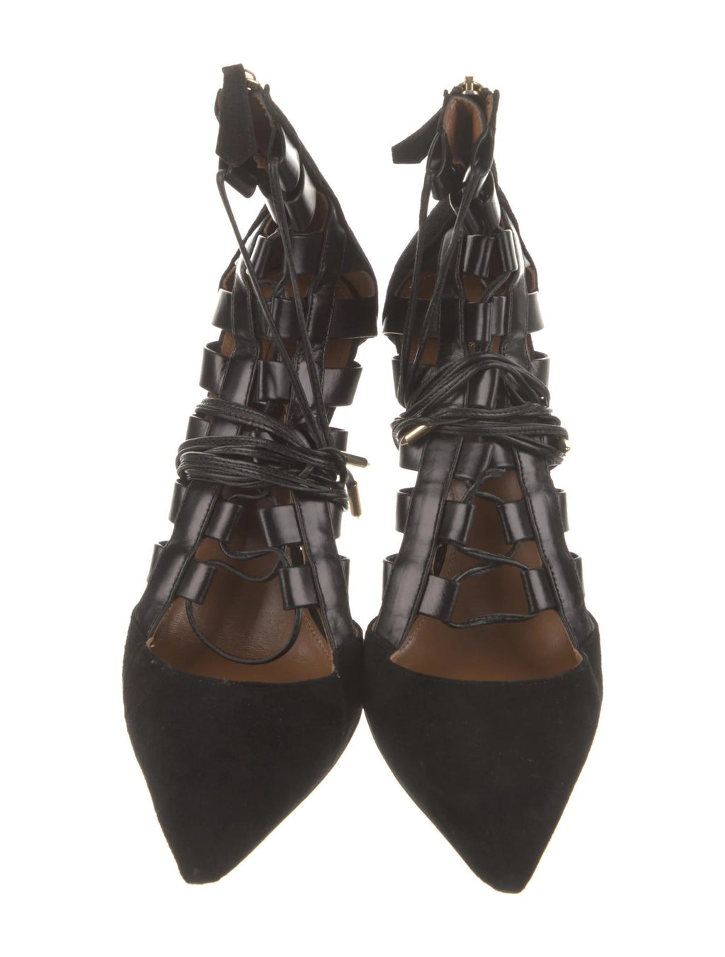 AQUAZZURA AMAZON LACE-UP SUEDE LEATHER TIE UP PUMPS