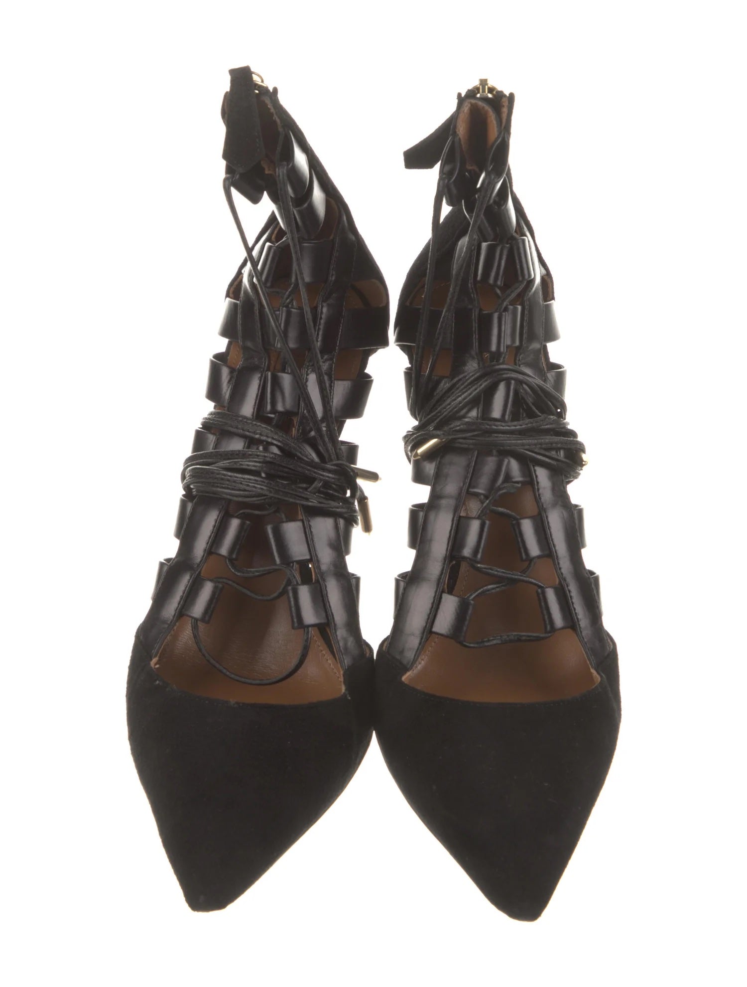 AQUAZZURA AMAZON LACE-UP SUEDE LEATHER TIE UP PUMPS