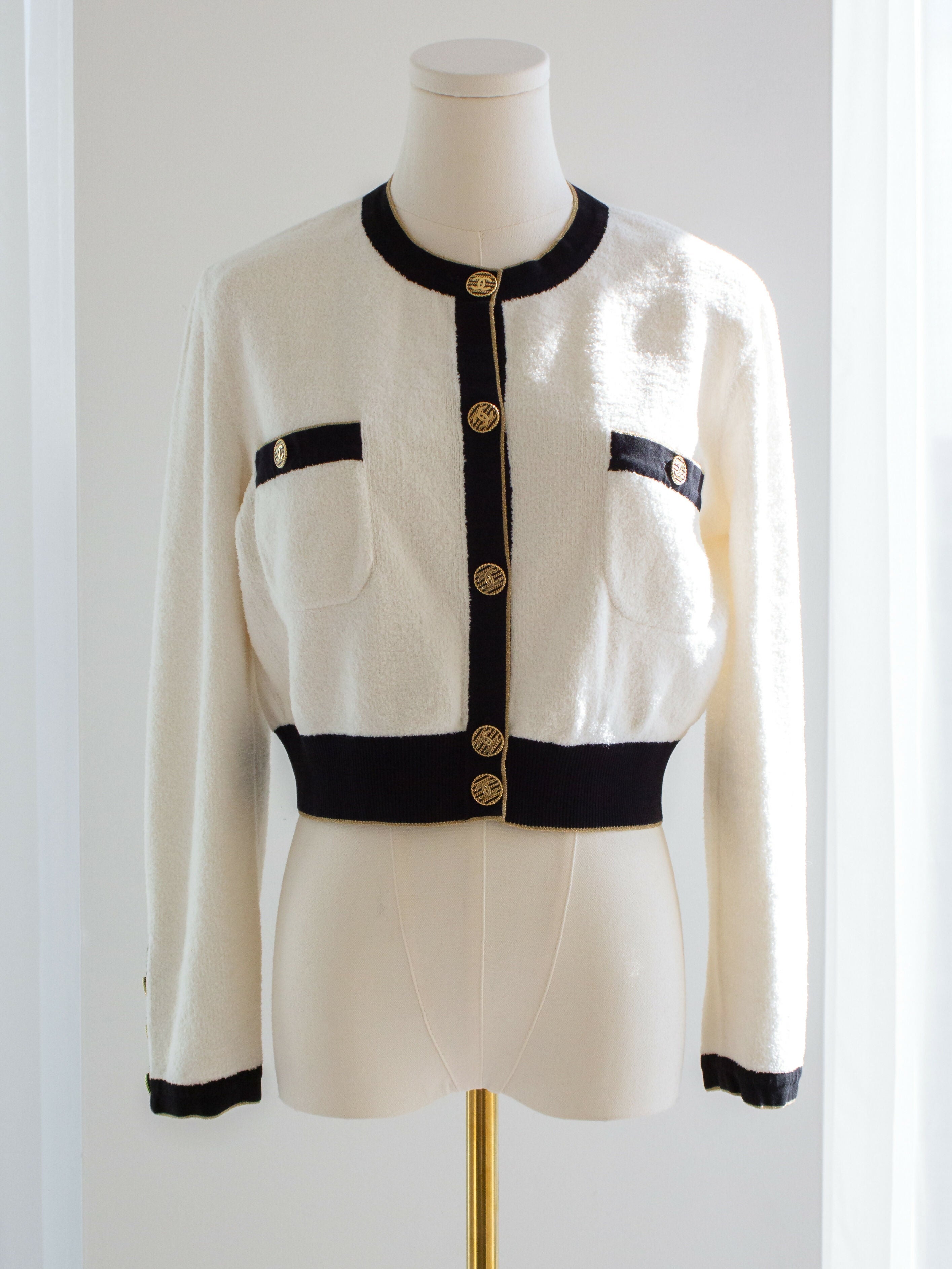 Chanel Cruise 2019 La Pausa White Black Gold Terry 19C igan Jacket