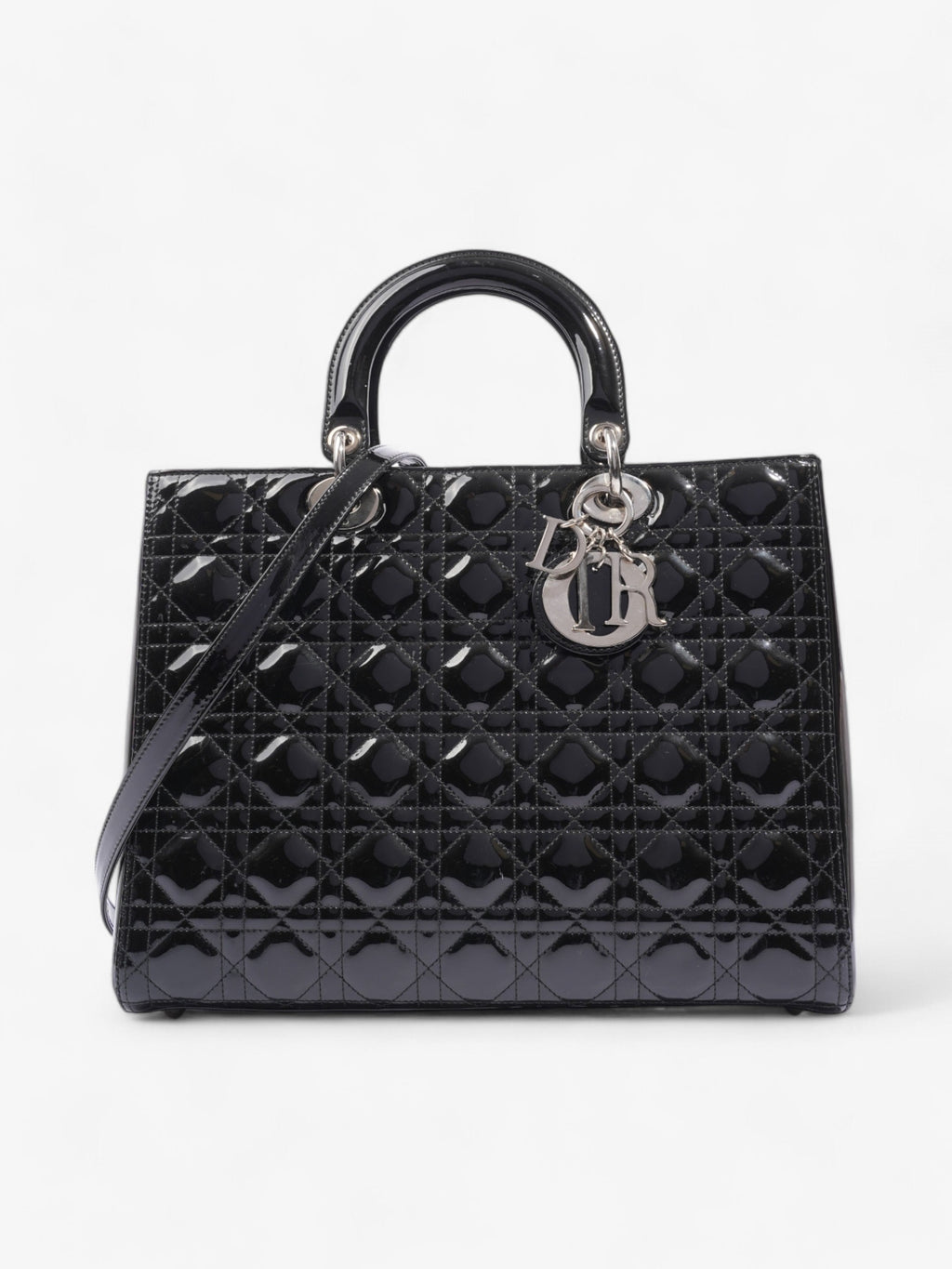 Christian Dior Lady Dior Black Patent Leather Large