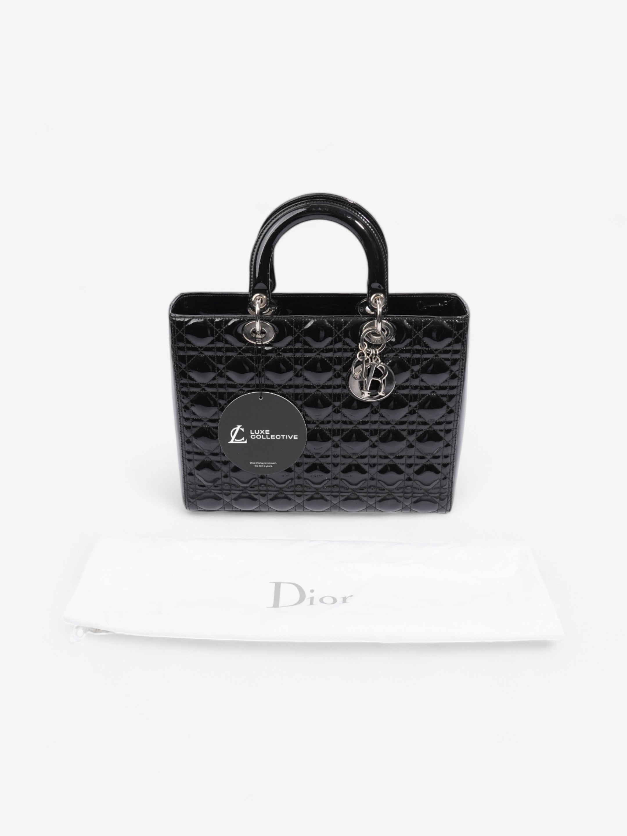Christian Dior Lady Dior Black Patent Leather Large