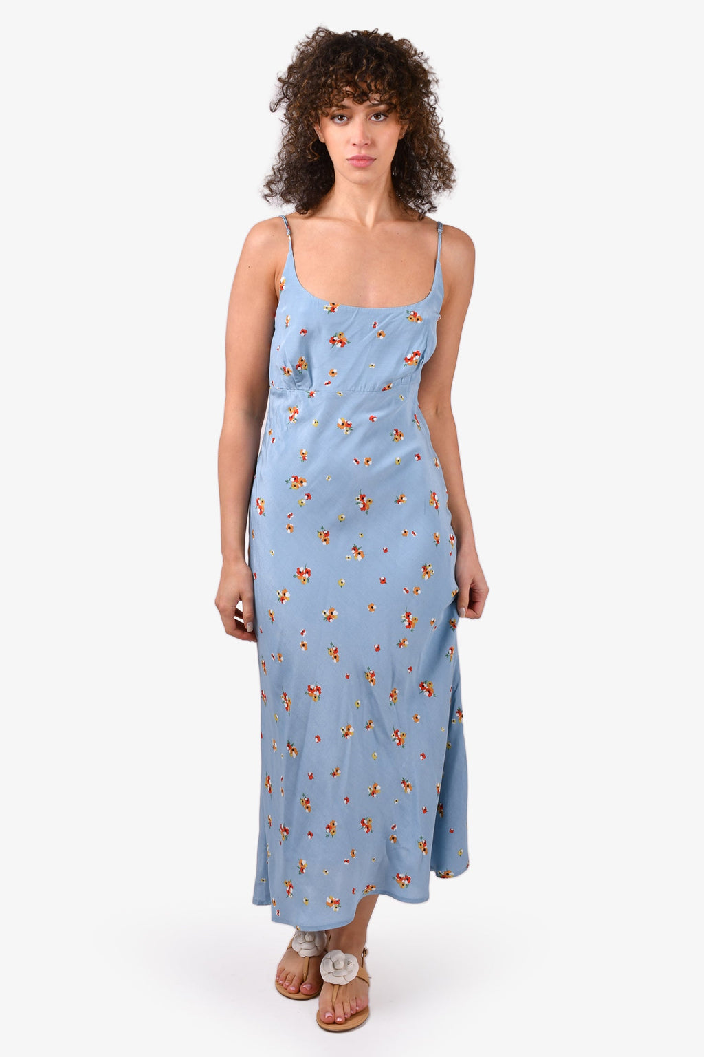 ASTR The Label Blue/Yellow Floral Sleeveless Maxi Dress Size S