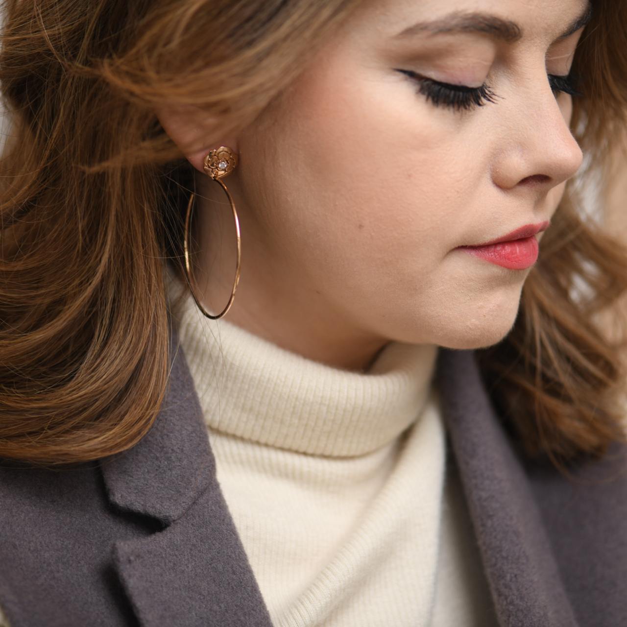 Chanel Diamond Extrait de Camélia 18K Rose Gold Hoop Earrings